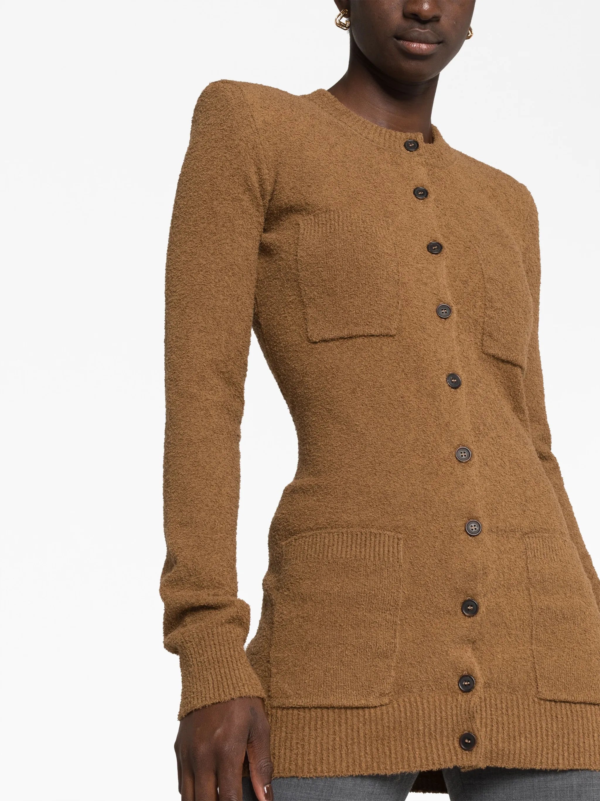 crew-neck knitted cardigan
