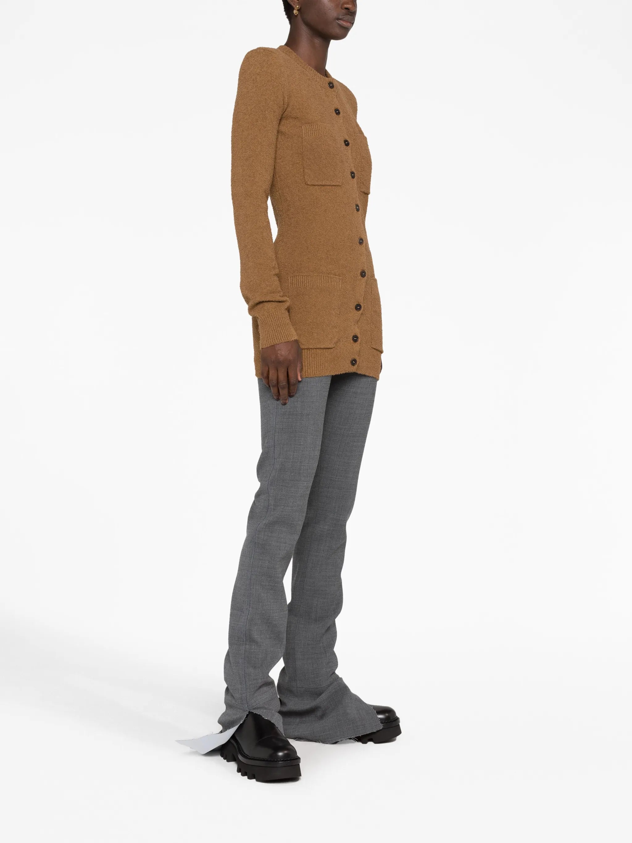 crew-neck knitted cardigan