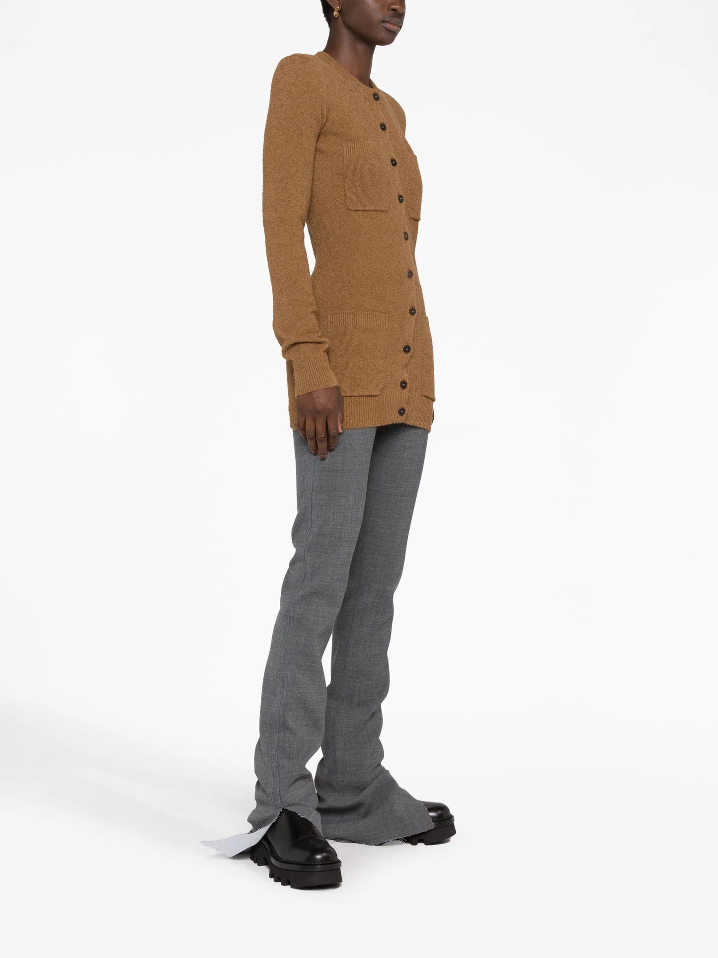 crew-neck knitted cardigan