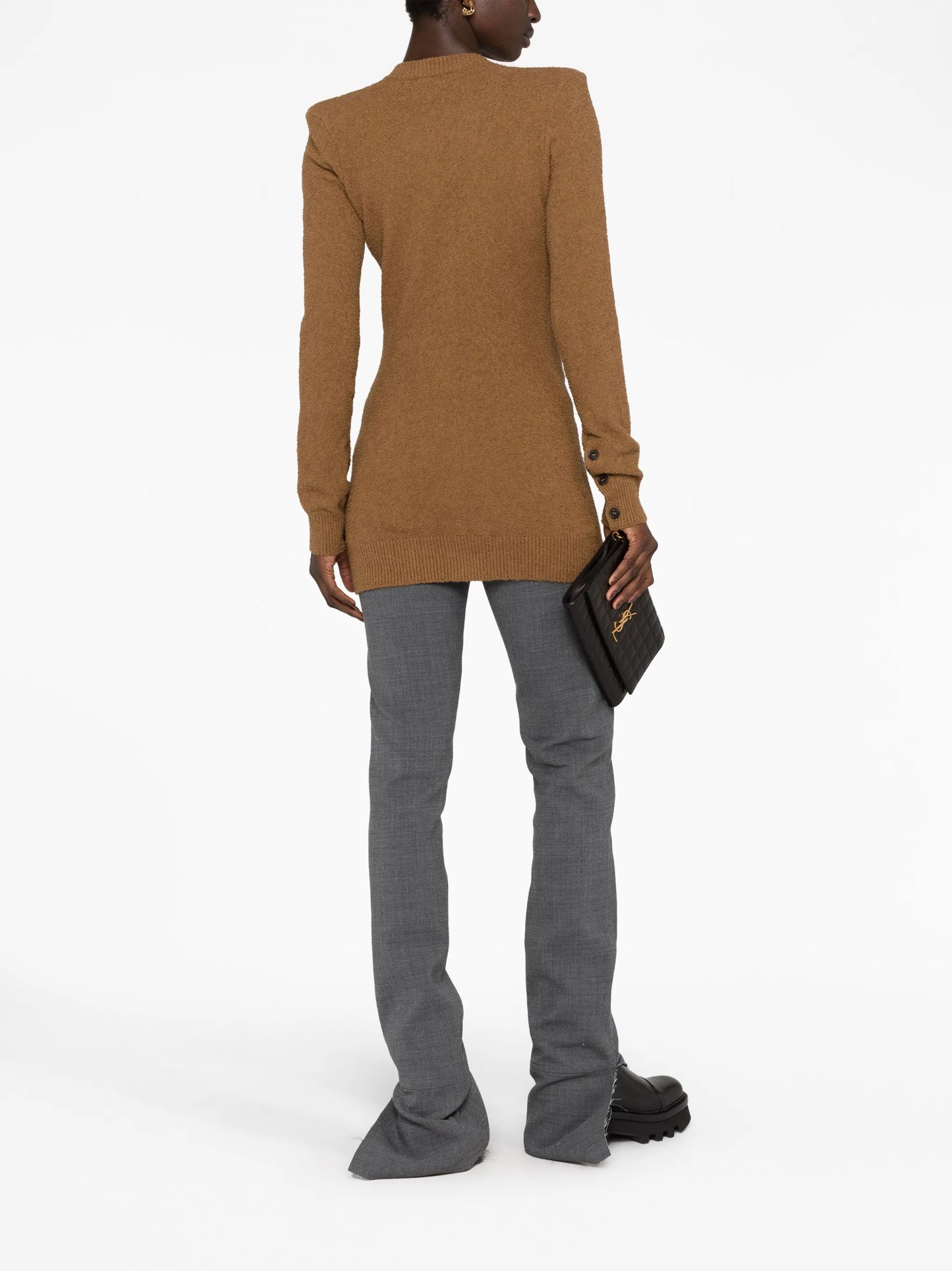 crew-neck knitted cardigan