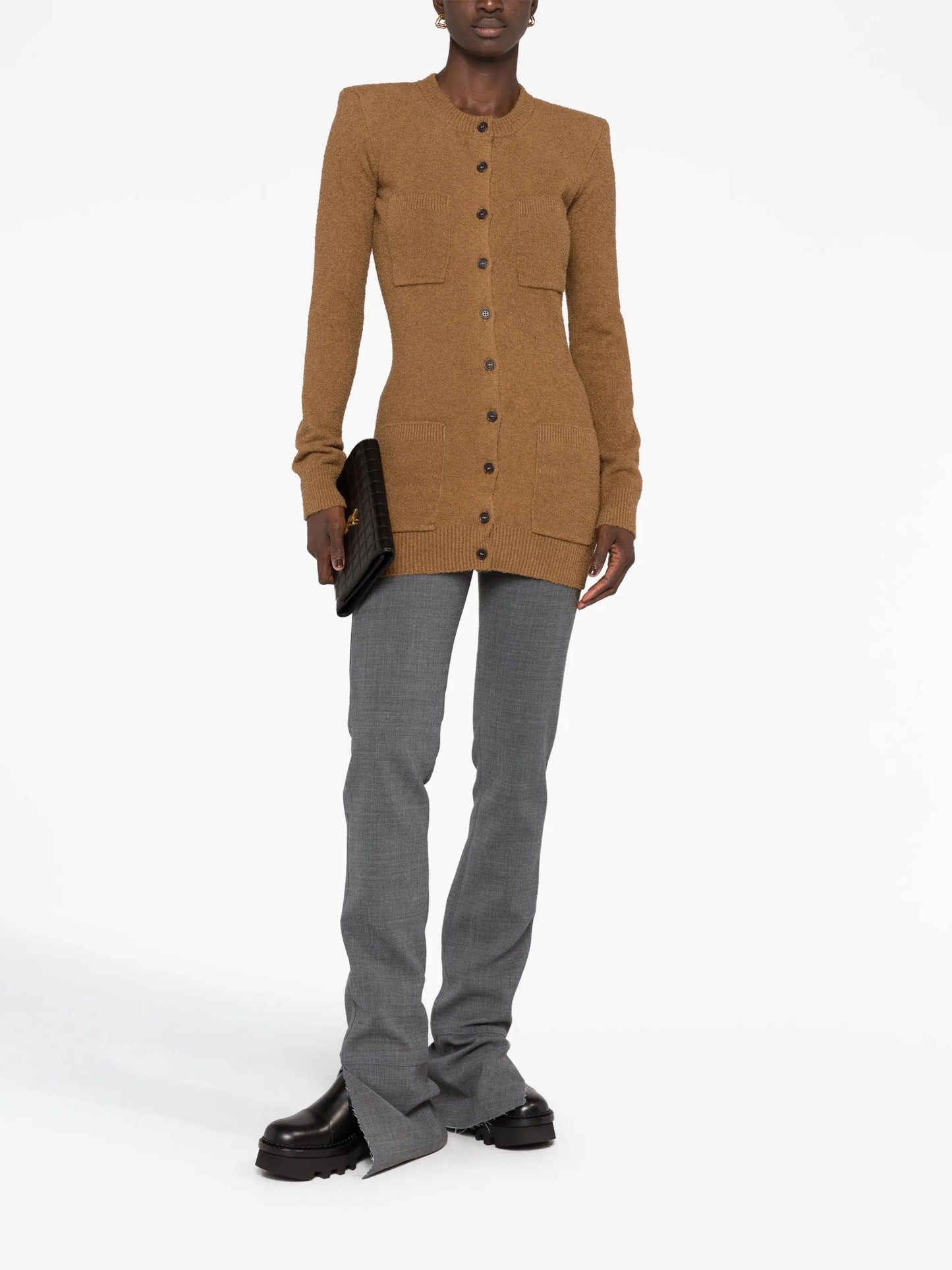 crew-neck knitted cardigan