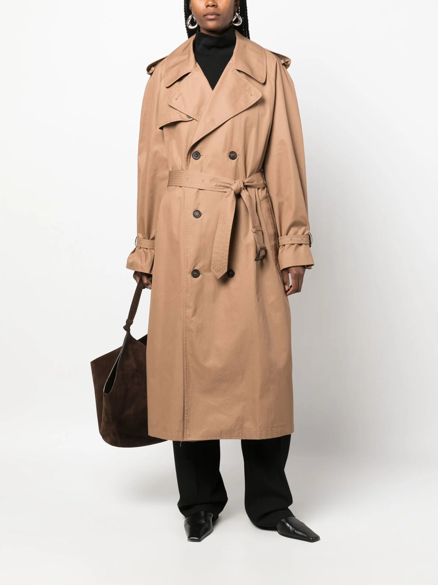 double-breasted cotton trench coat