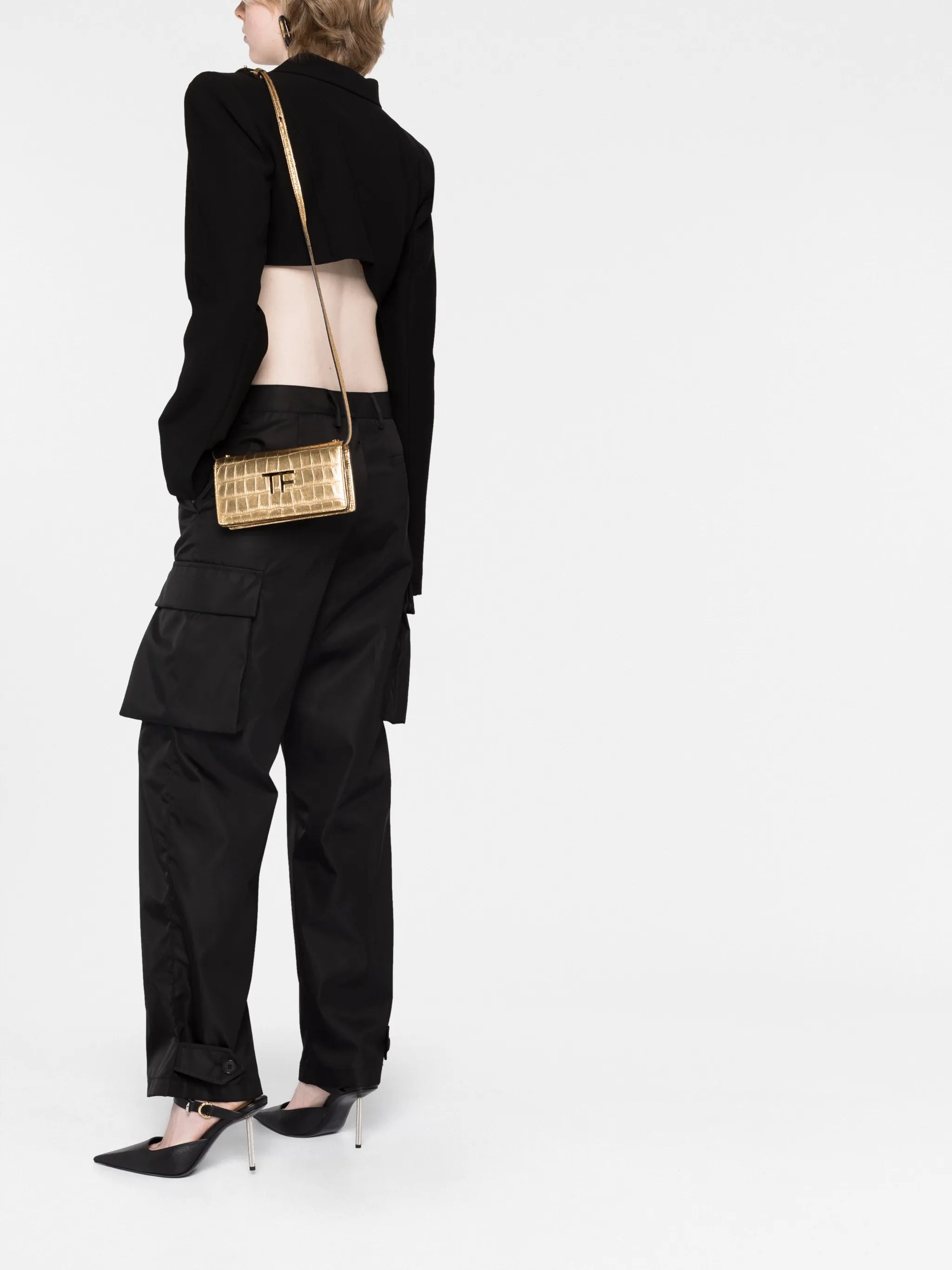textured debossed-logo crossbody bag