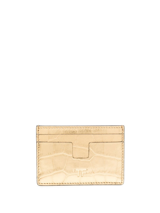 crocodile-effect leather cardholder