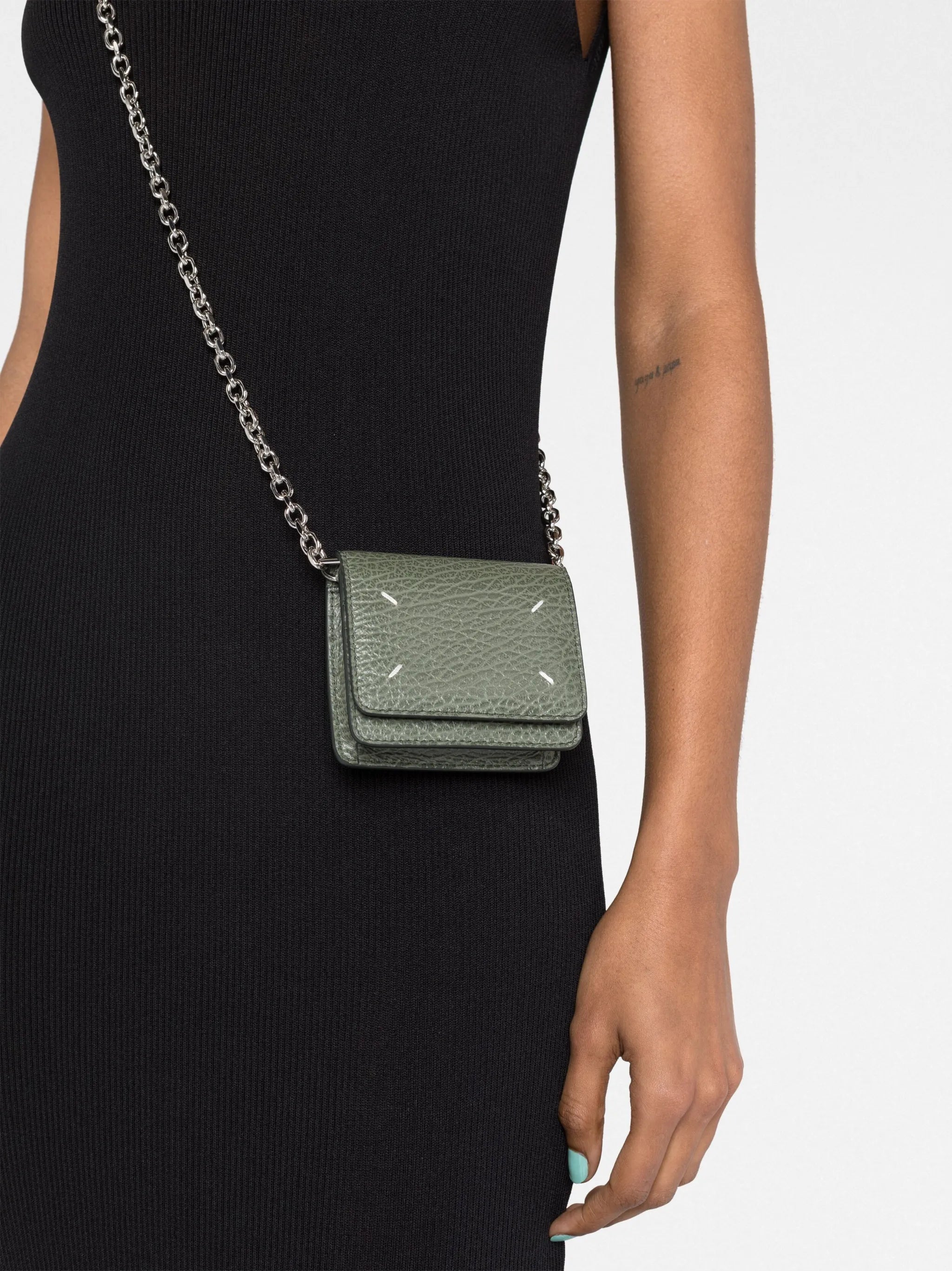 four-stitch leather chain wallet