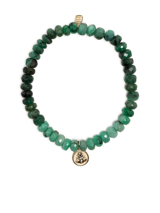 14kt yellow gold Buddha Coin emerald beaded bracelet