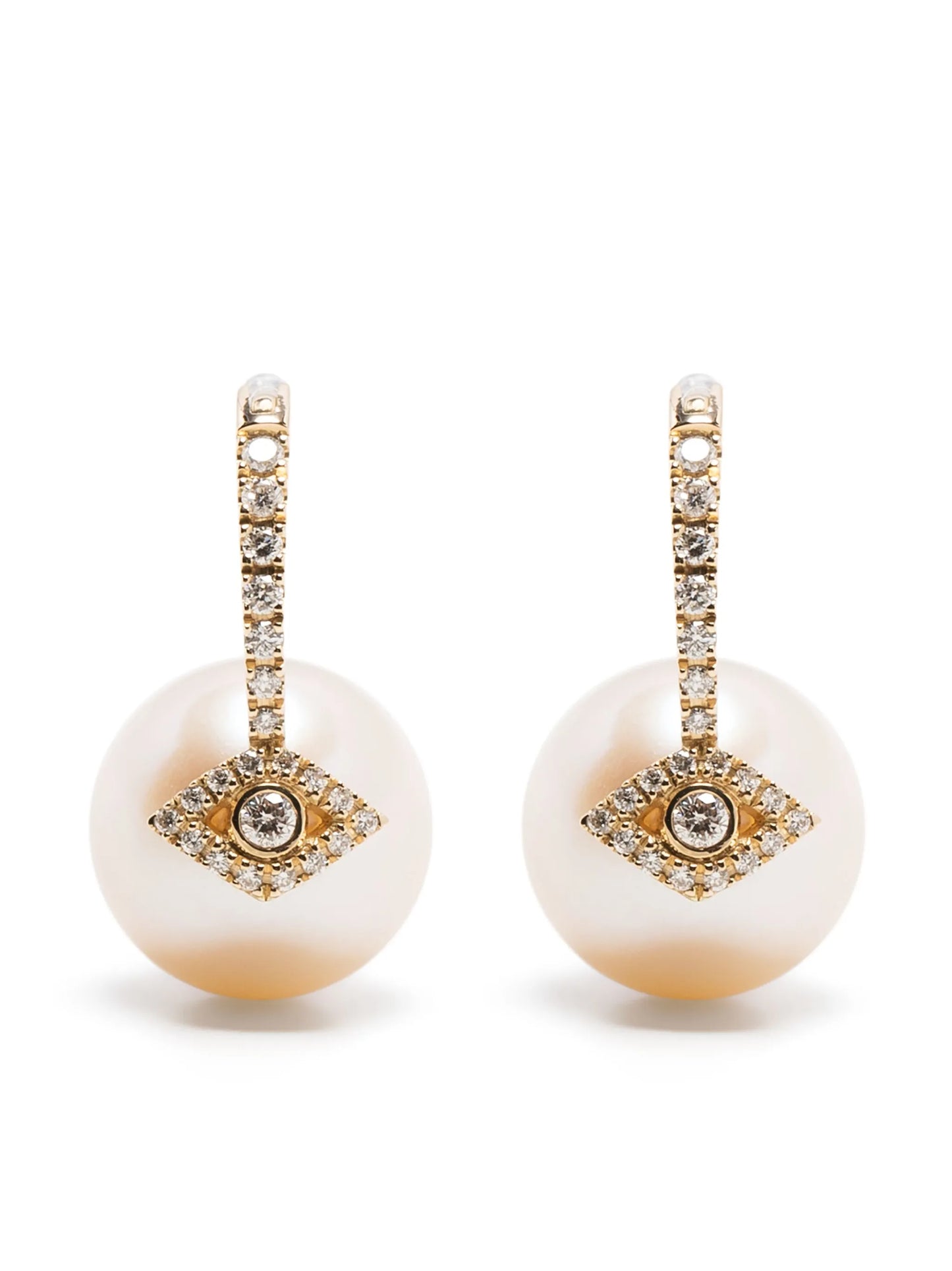 14kt yellow gold Evil Eye pearl and diamond earrings
