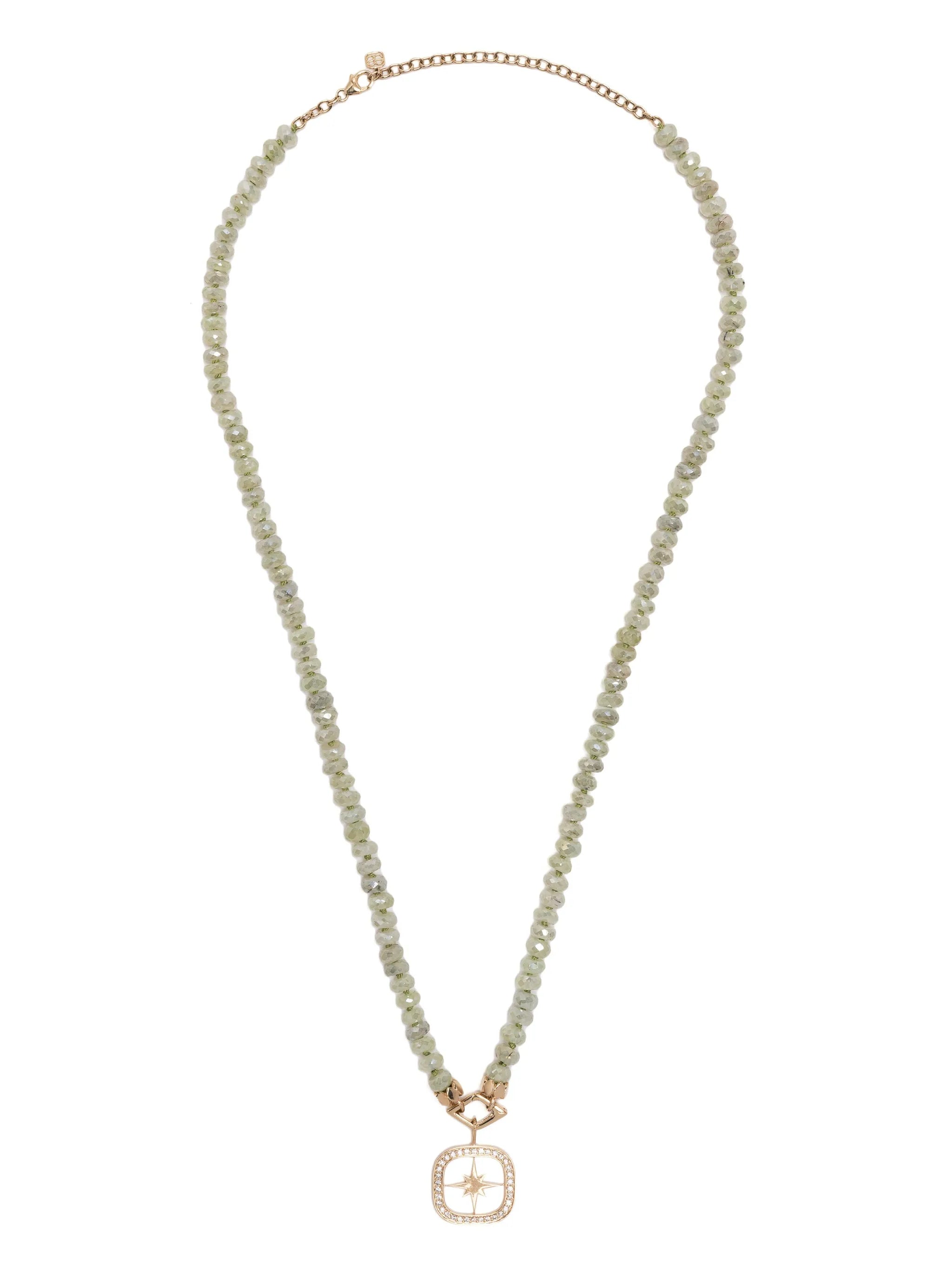 14kt yellow gold Starburst diamond and prehnite necklace