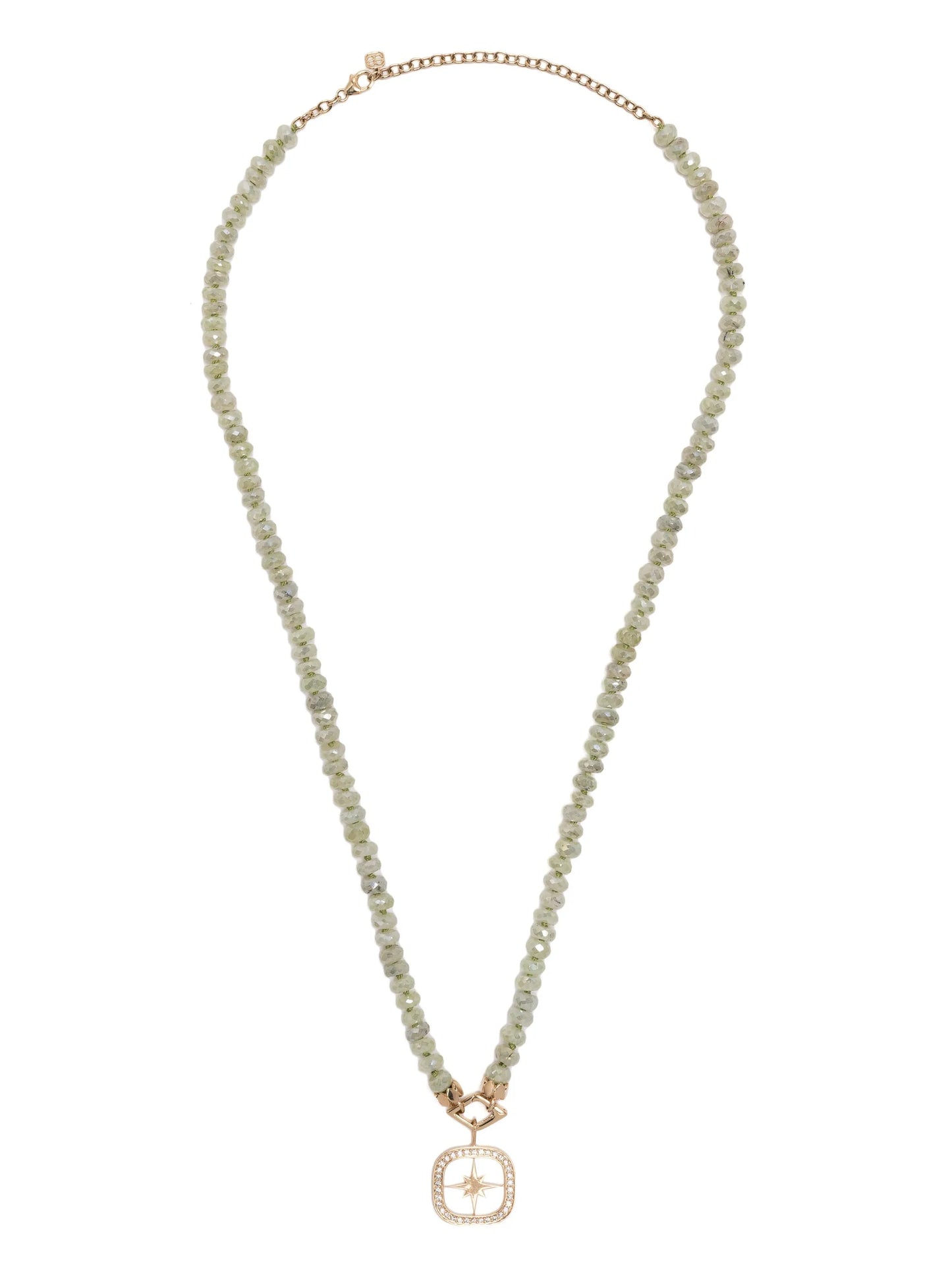 14kt yellow gold Starburst diamond and prehnite necklace