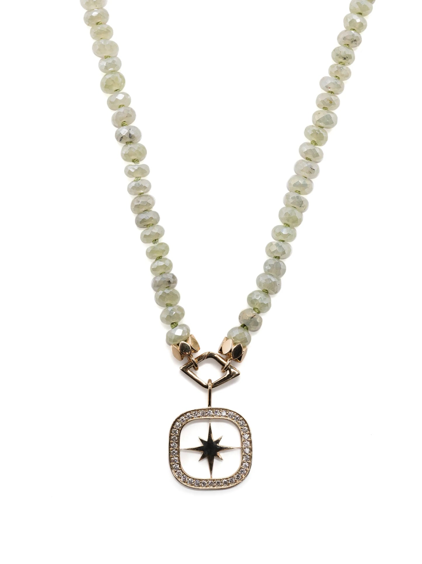 14kt yellow gold Starburst diamond and prehnite necklace