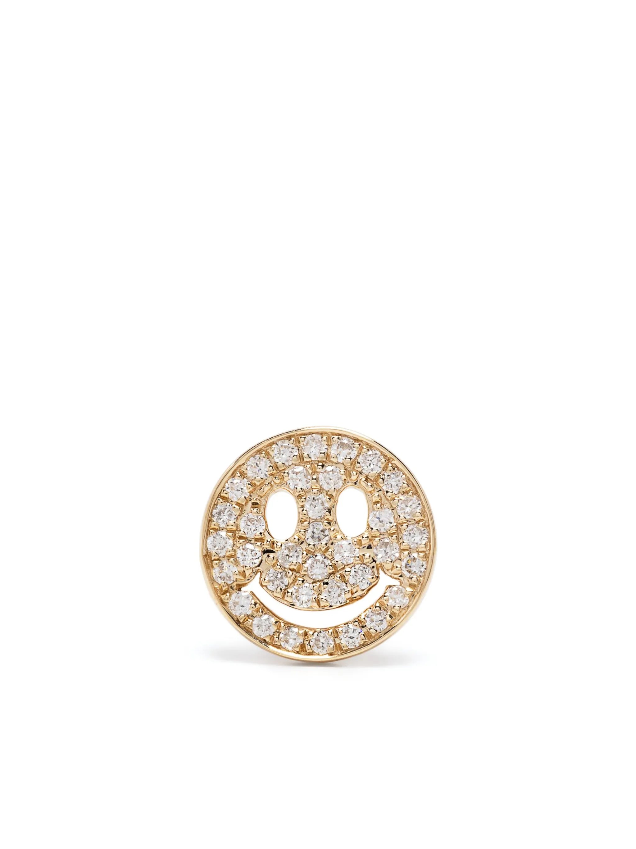 14kt yellow gold Happy Face diamond stud earring