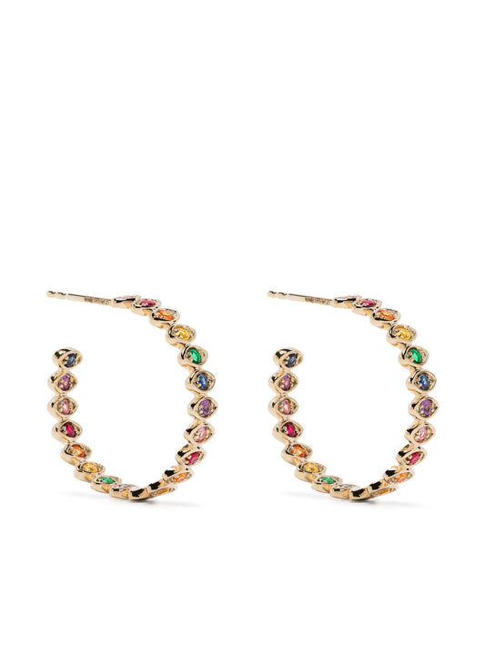 14kt yellow gold multi-stone hoop earrings