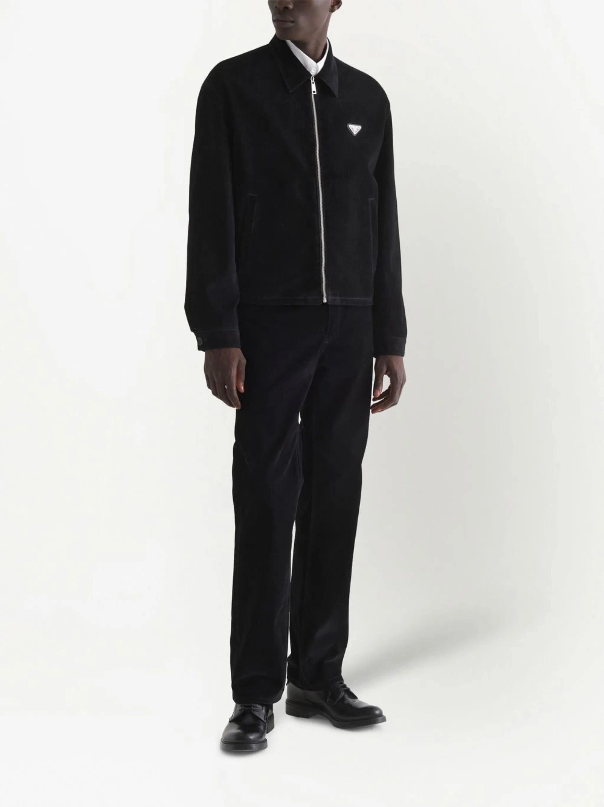 triangle-logo velvet blouson jacket