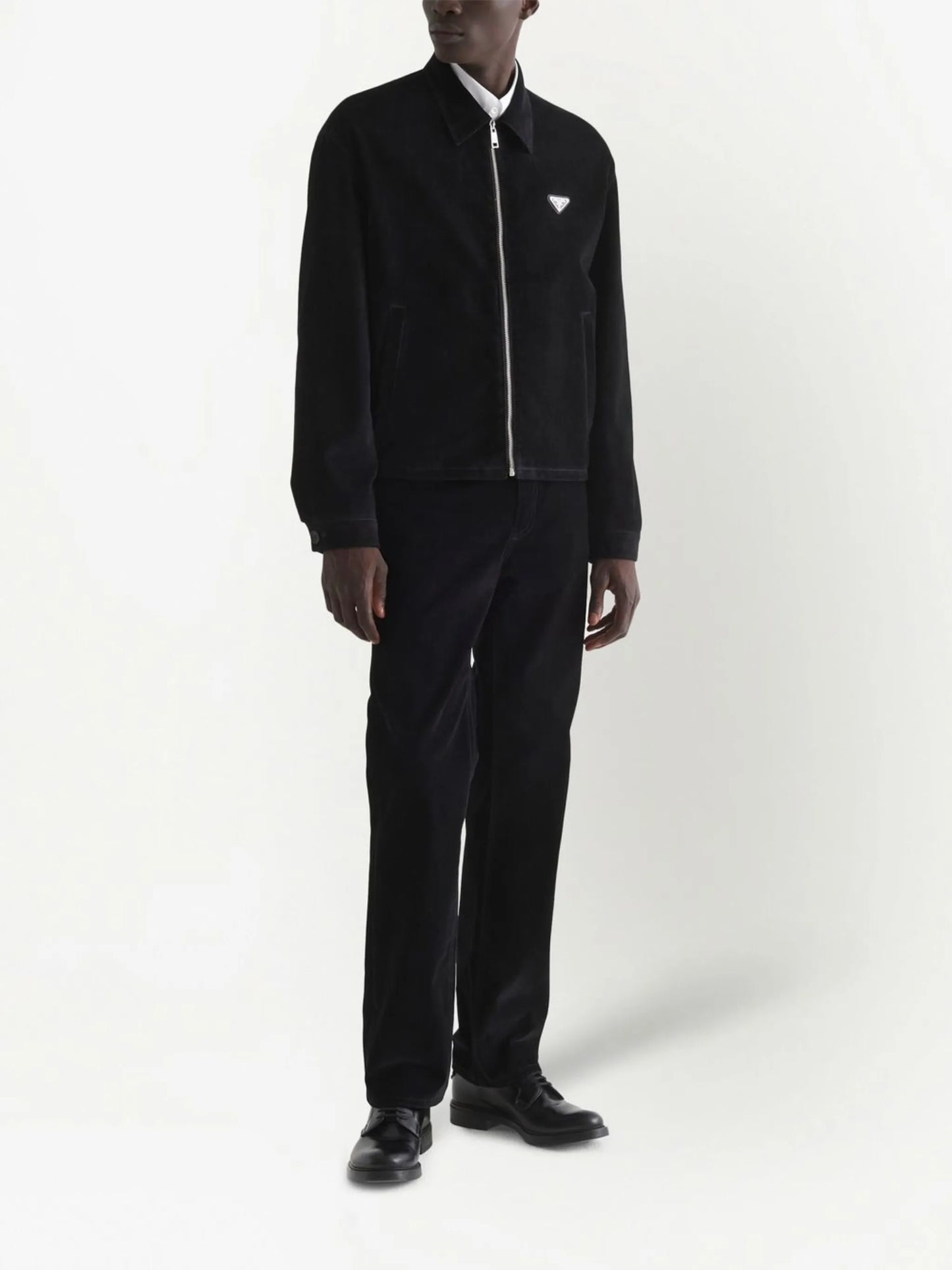 triangle-logo velvet blouson jacket