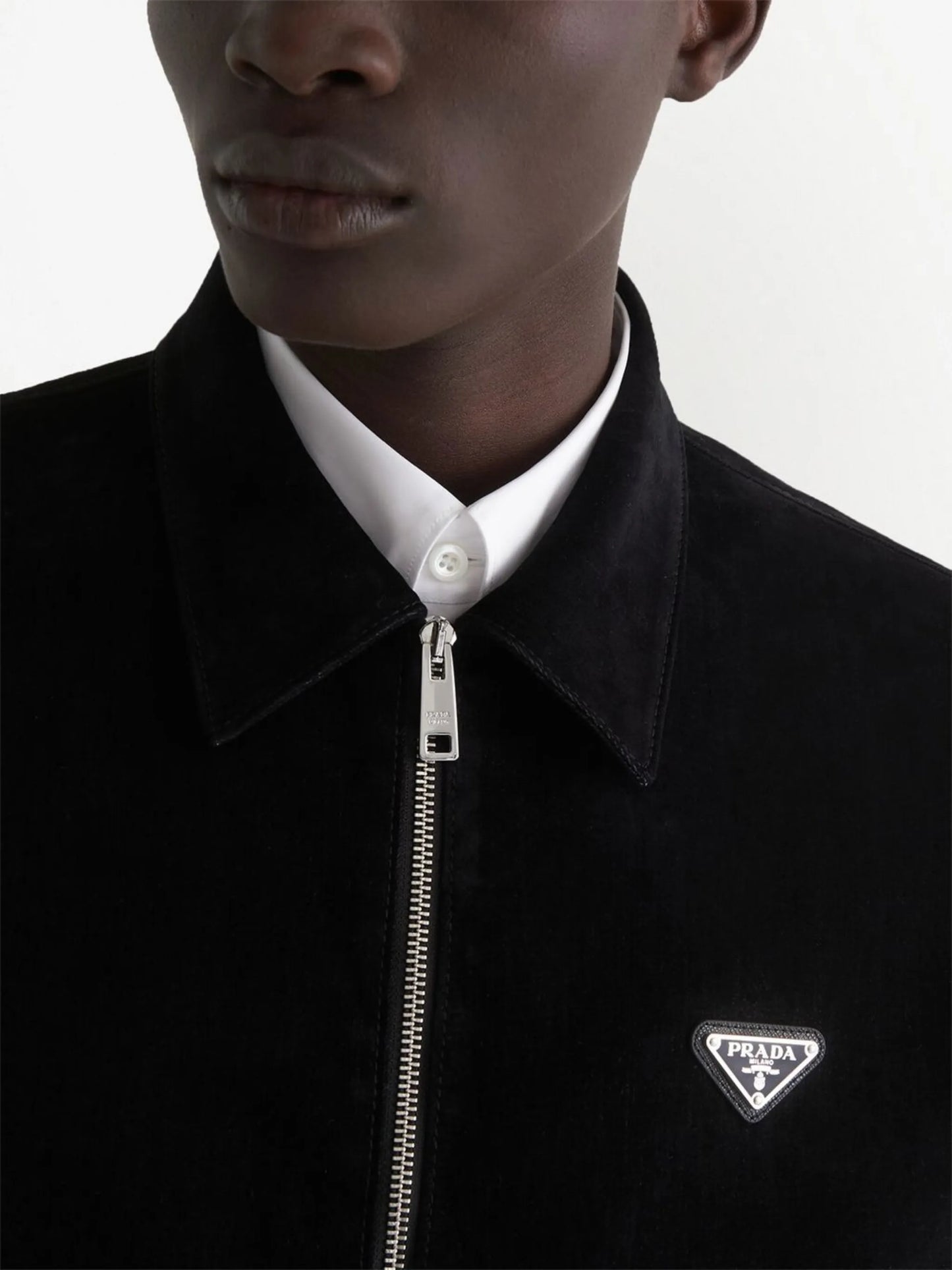 triangle-logo velvet blouson jacket