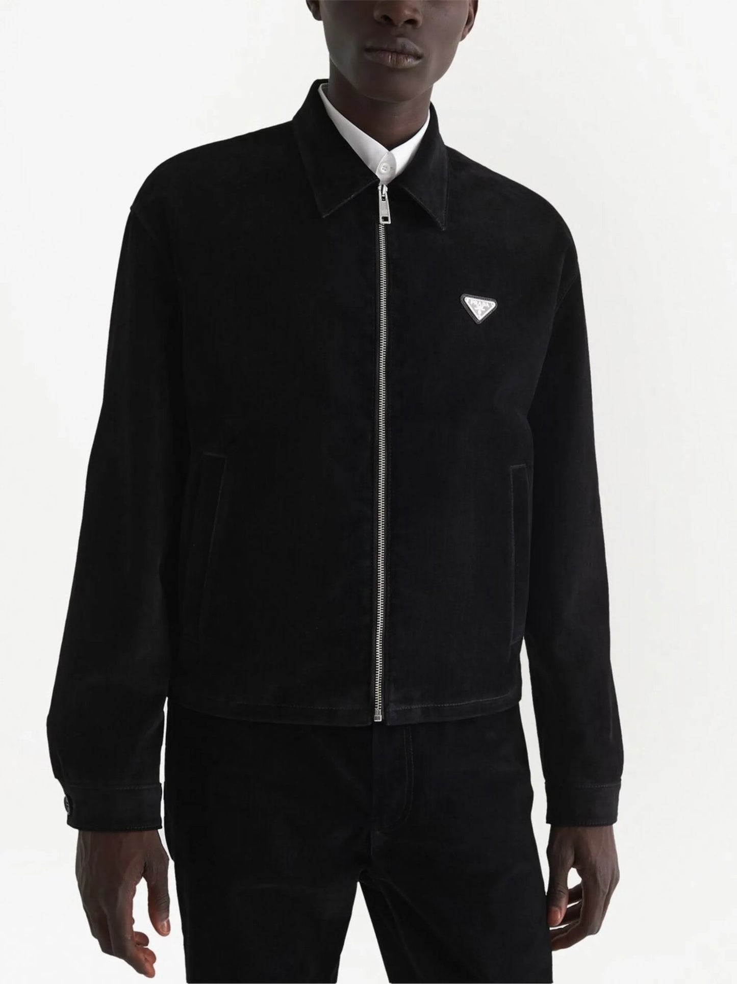 triangle-logo velvet blouson jacket