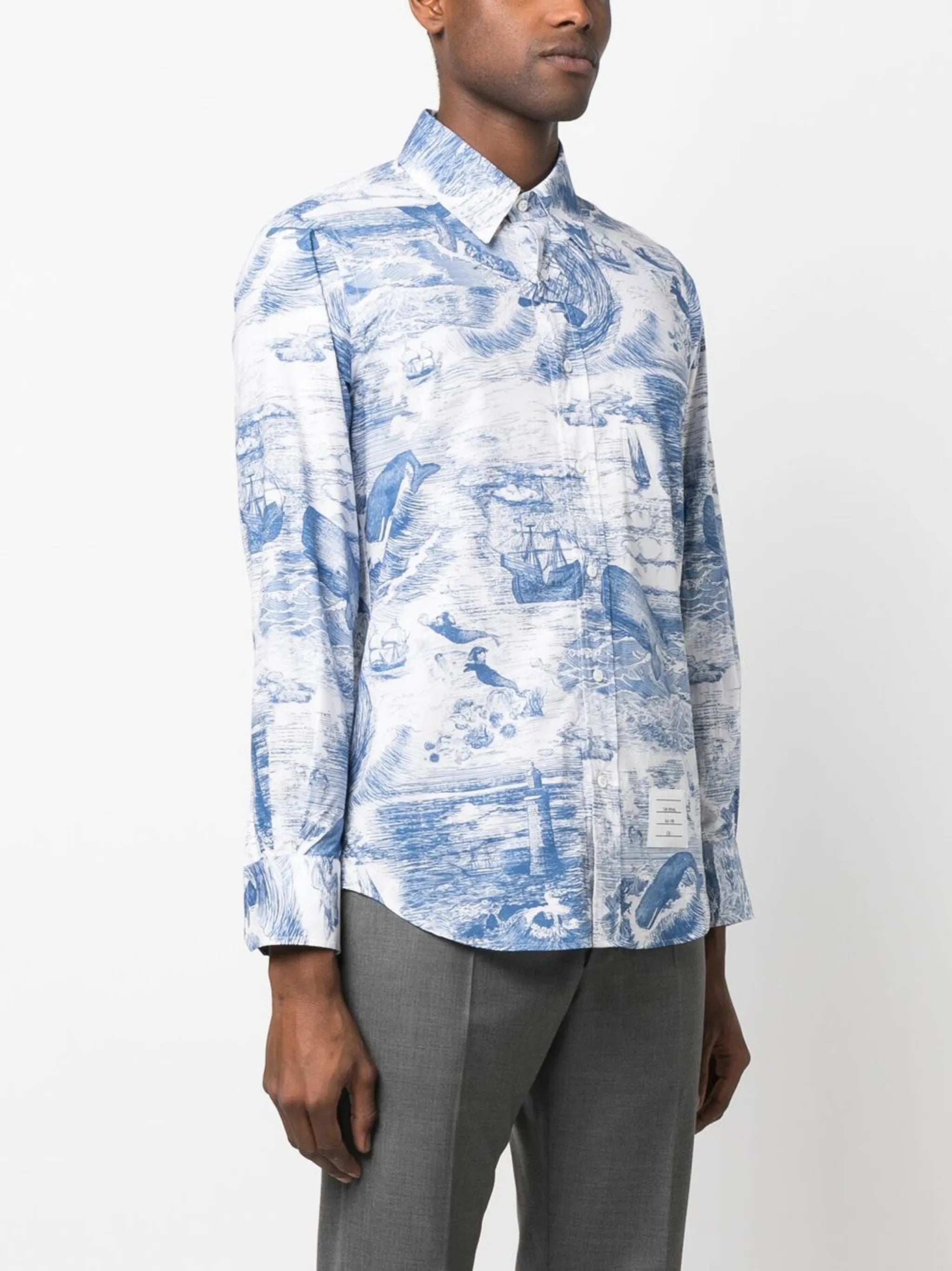 nautical-print long-sleeved shirt