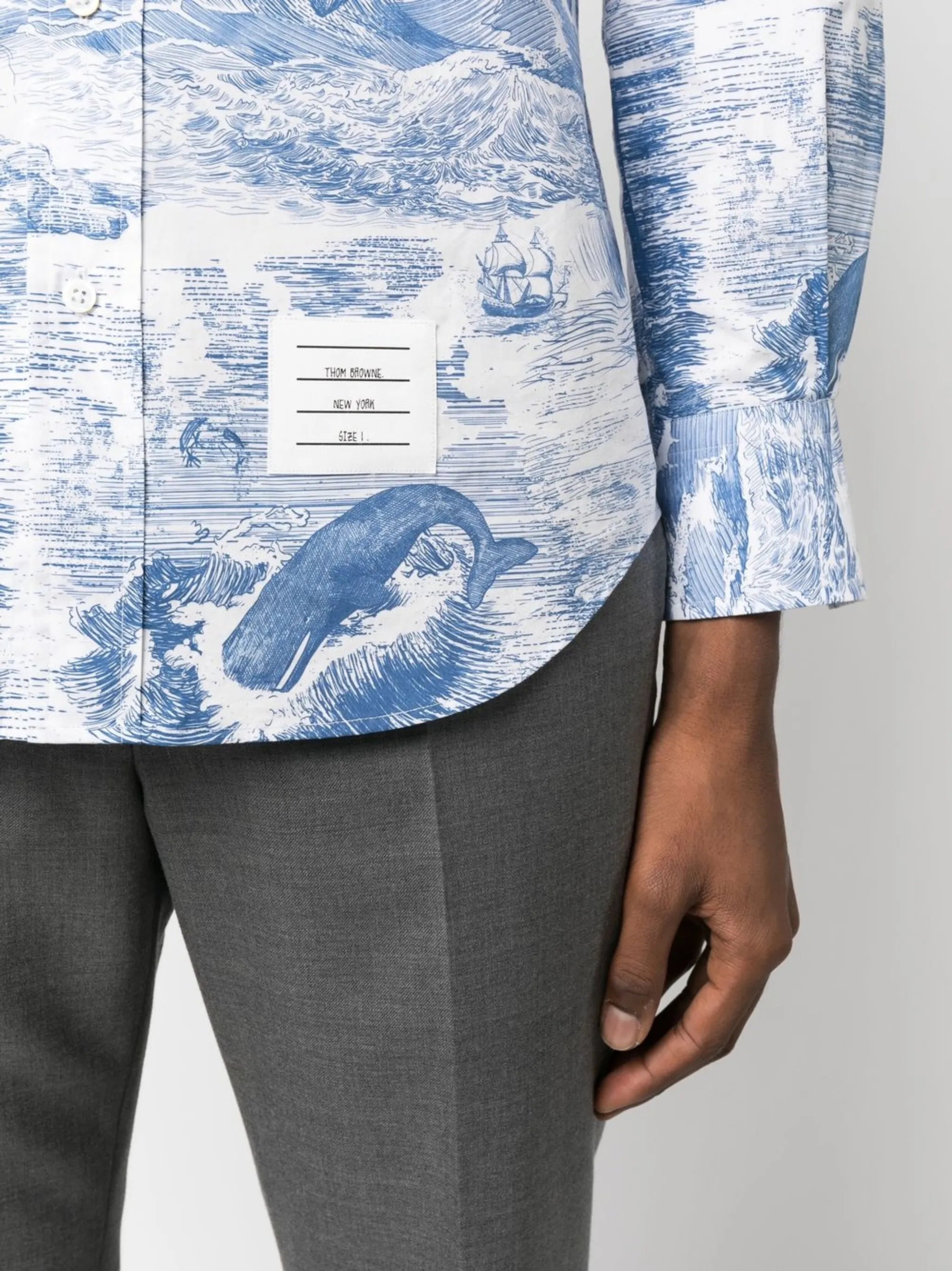 nautical-print long-sleeved shirt