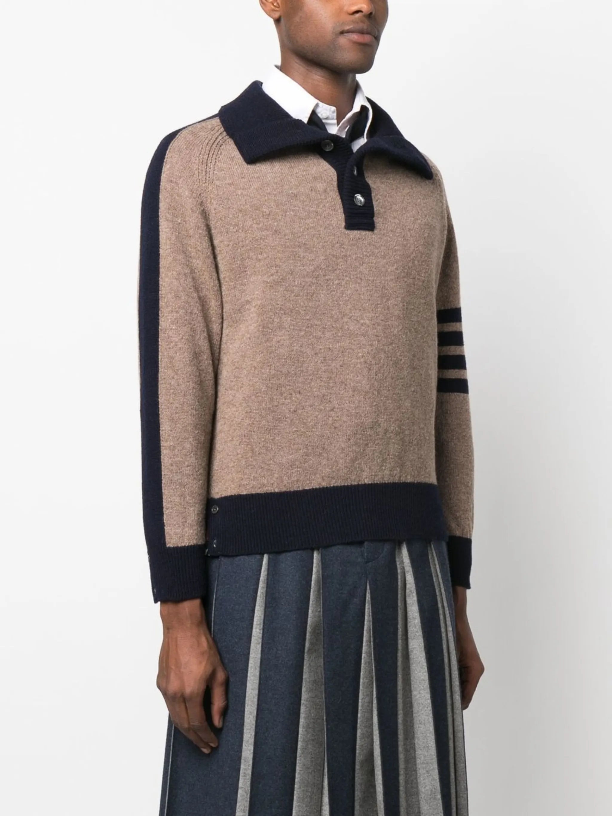 mock-neck 4-Bar stripe jumper