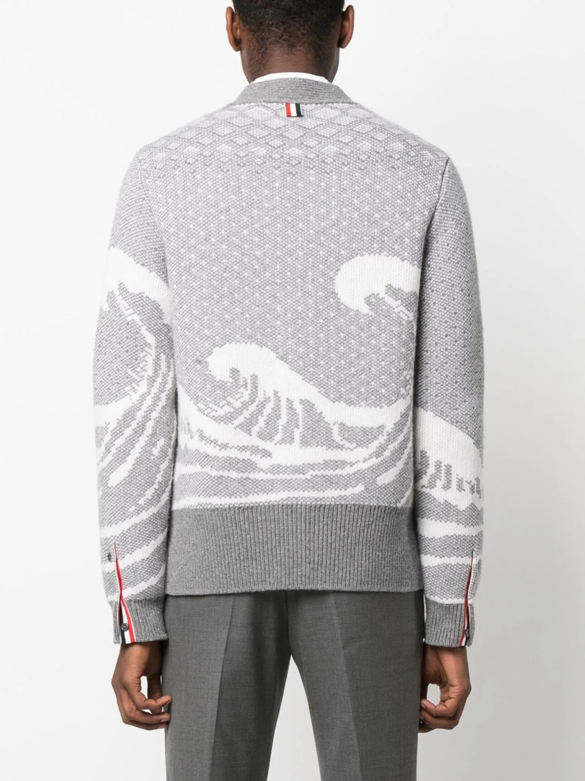 wave-print knit cardigan