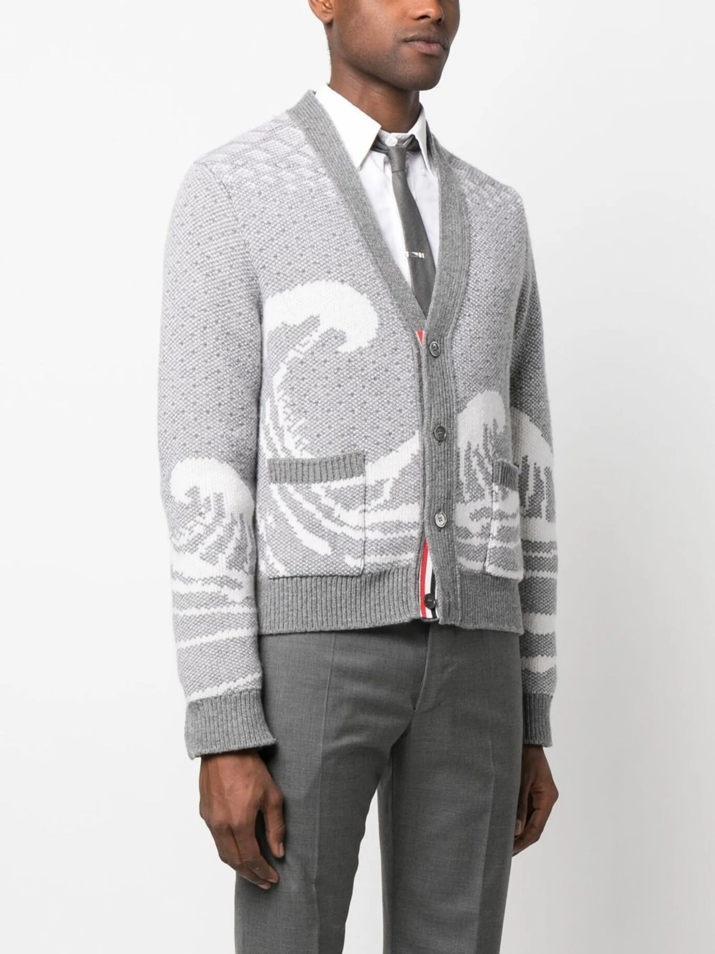 wave-print knit cardigan
