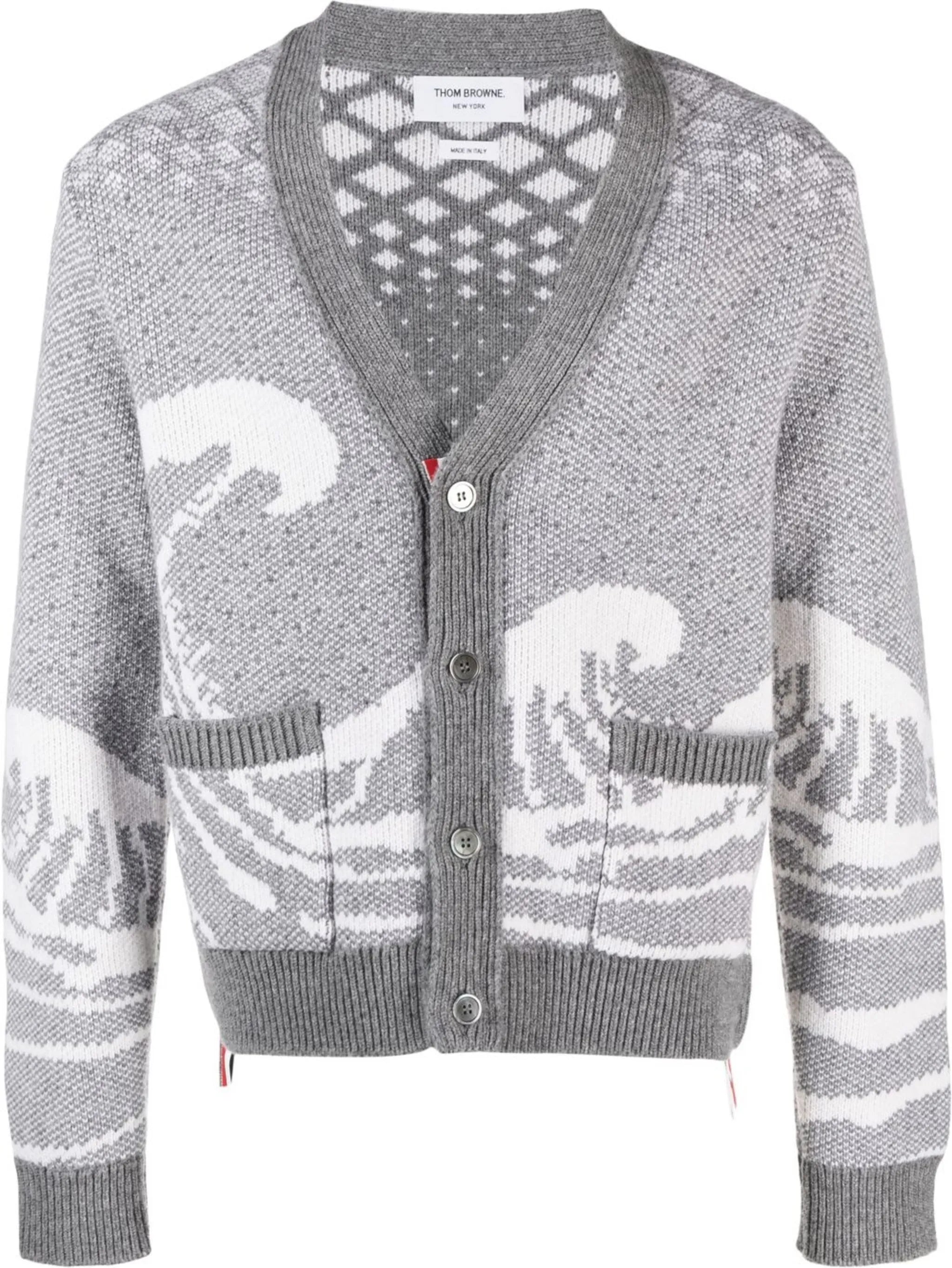 wave-print knit cardigan
