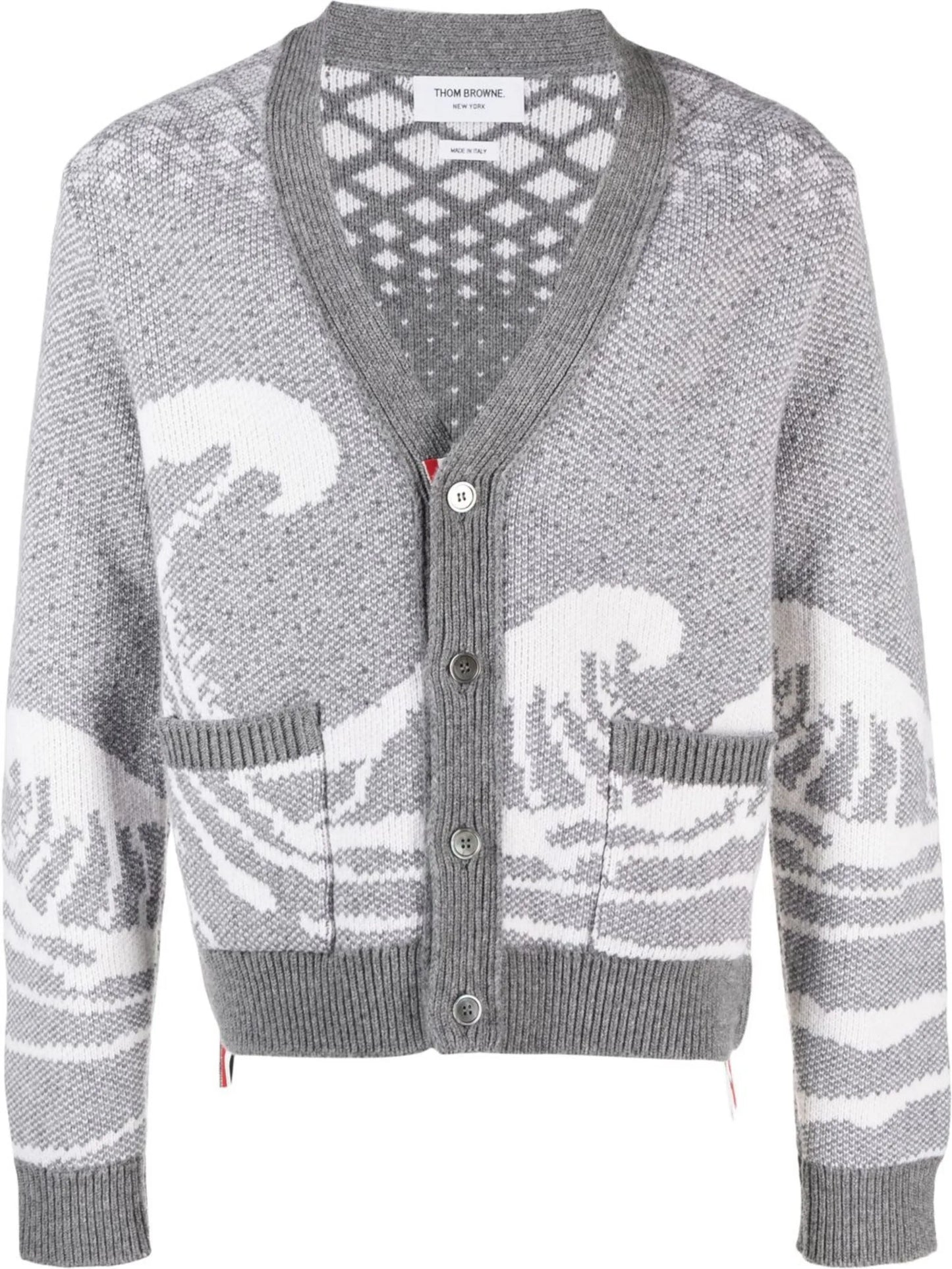 wave-print knit cardigan