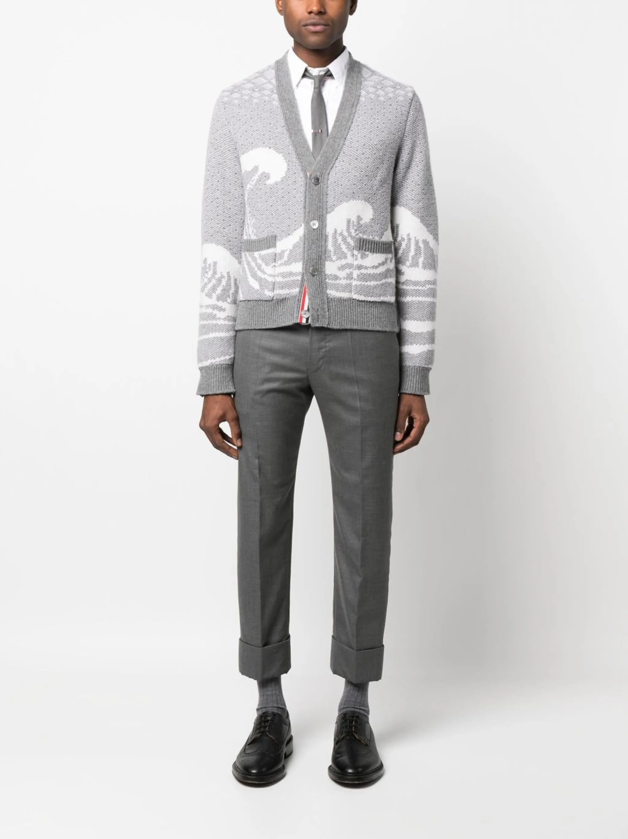 wave-print knit cardigan