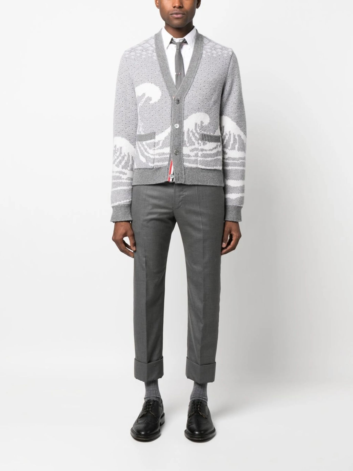 wave-print knit cardigan