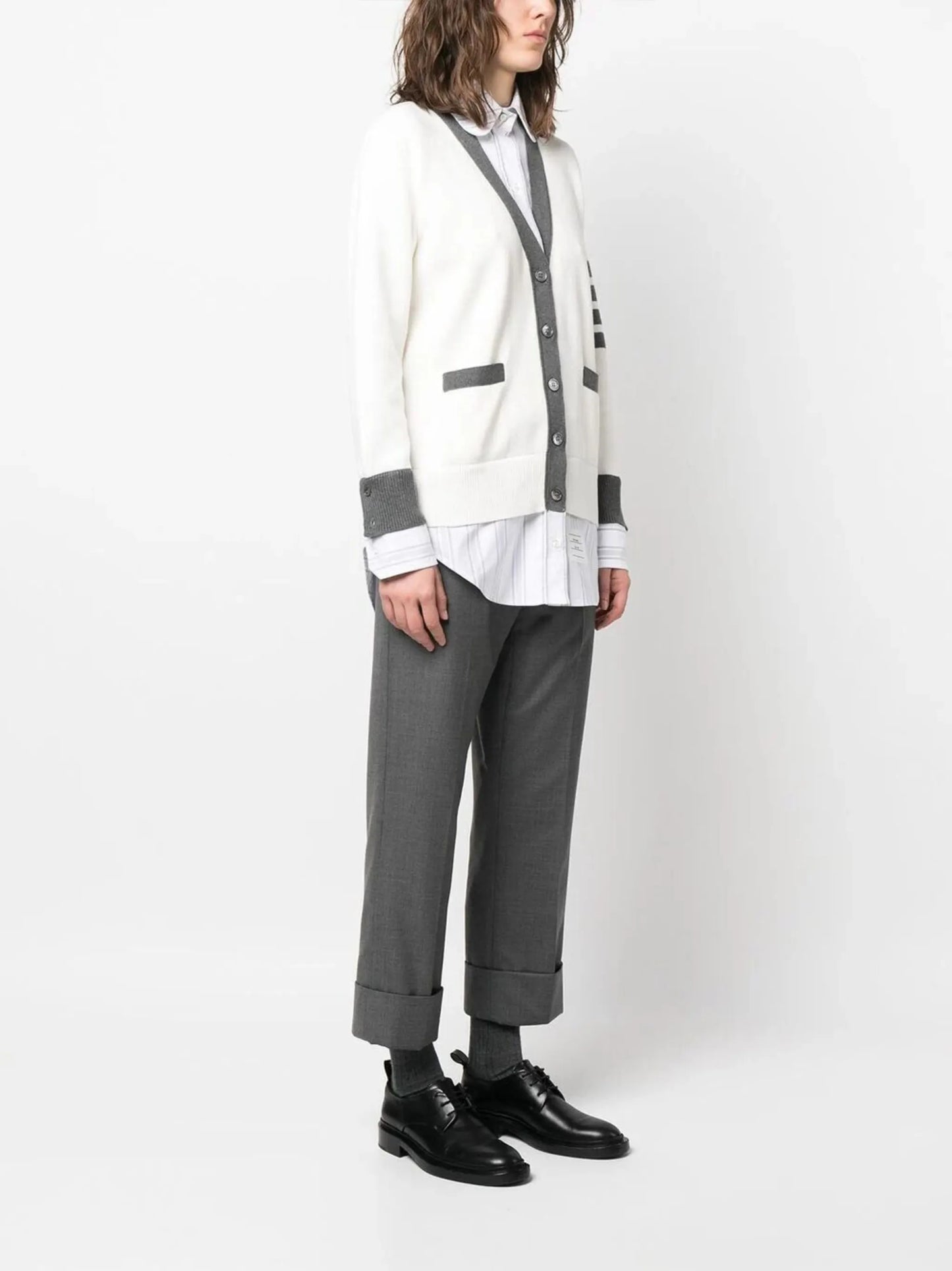 Milano-stitch oxford shirt cardigan combo