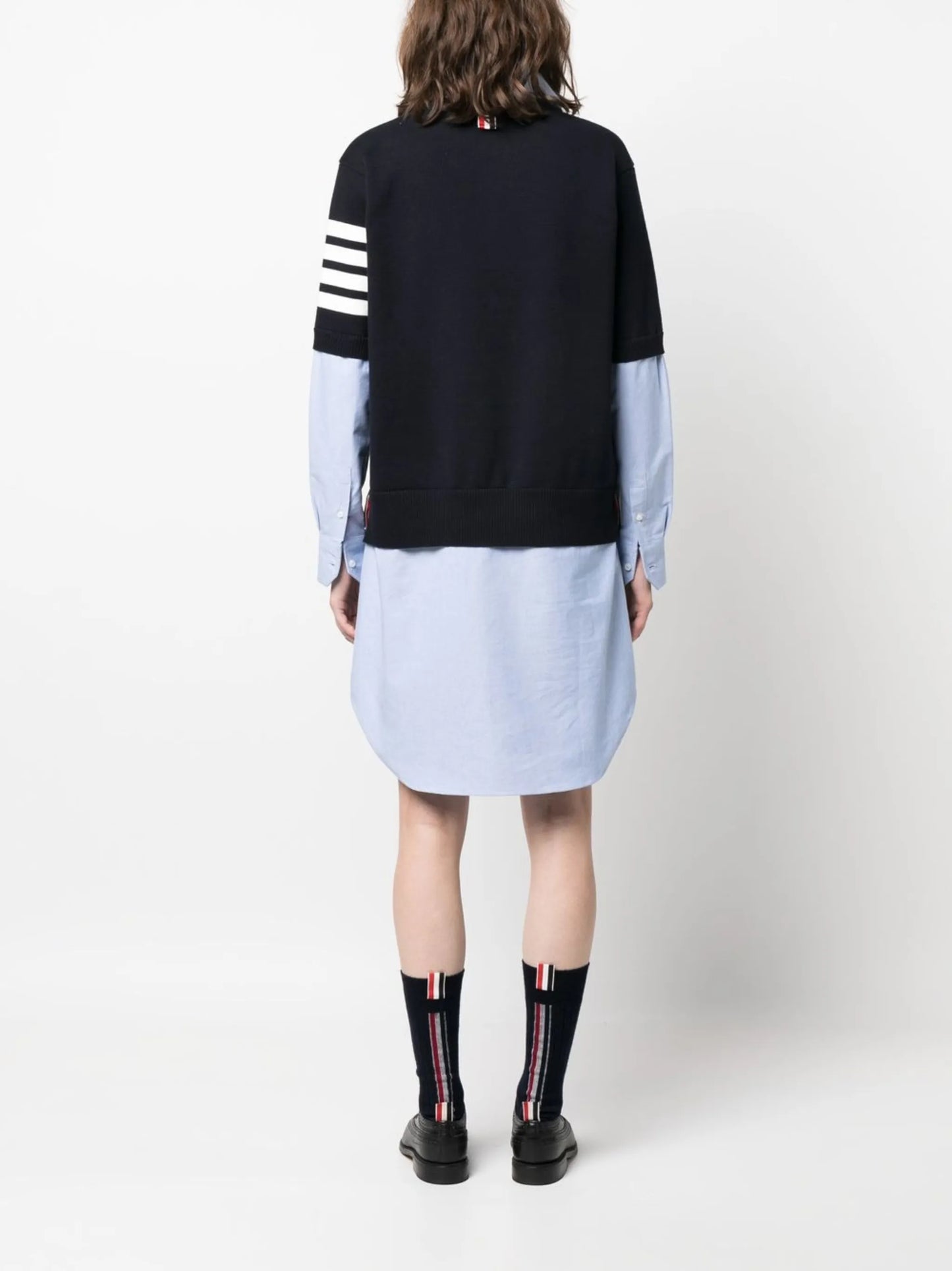 layered stripe-detail shirt dress