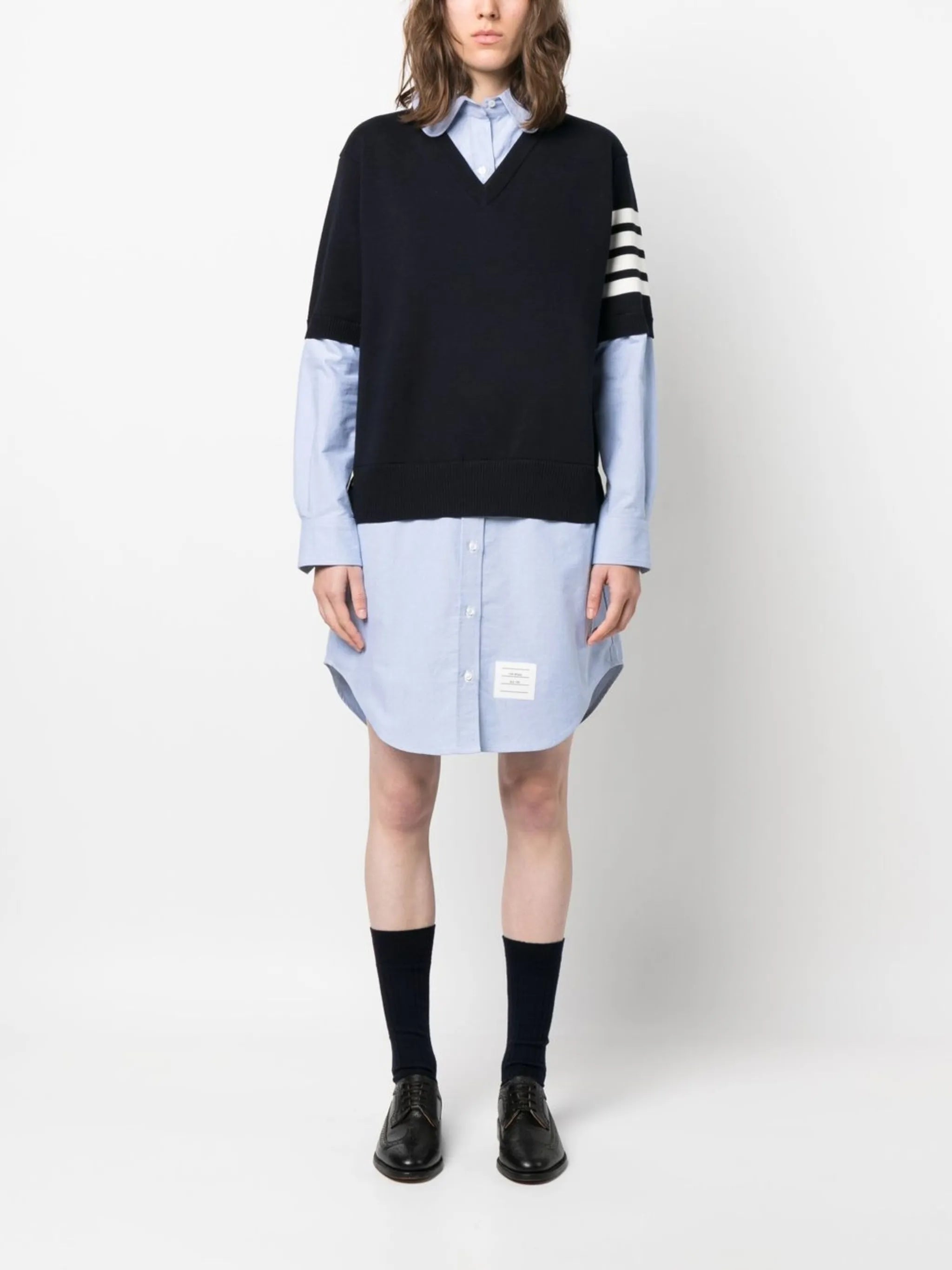 layered stripe-detail shirt dress