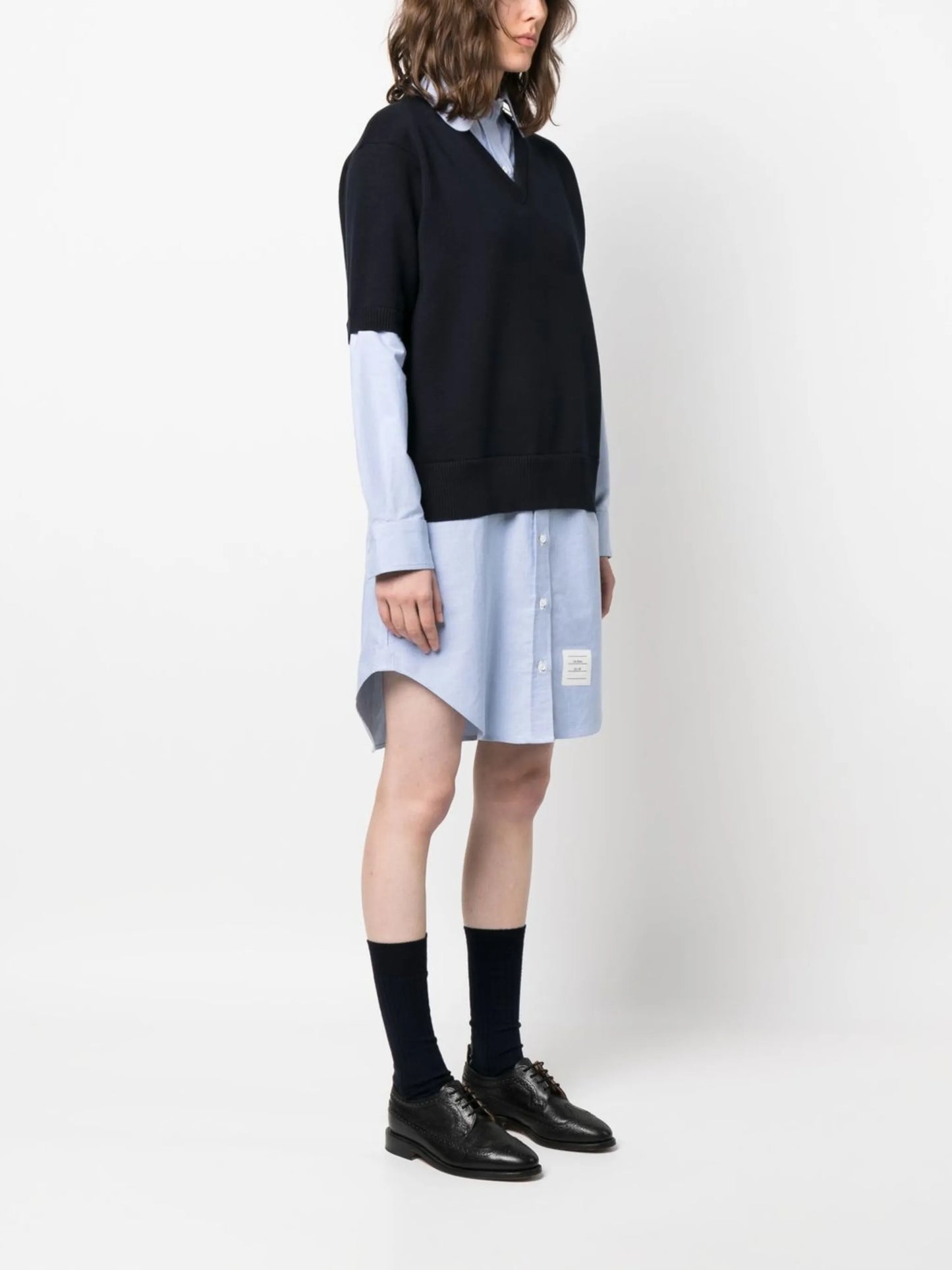 layered stripe-detail shirt dress