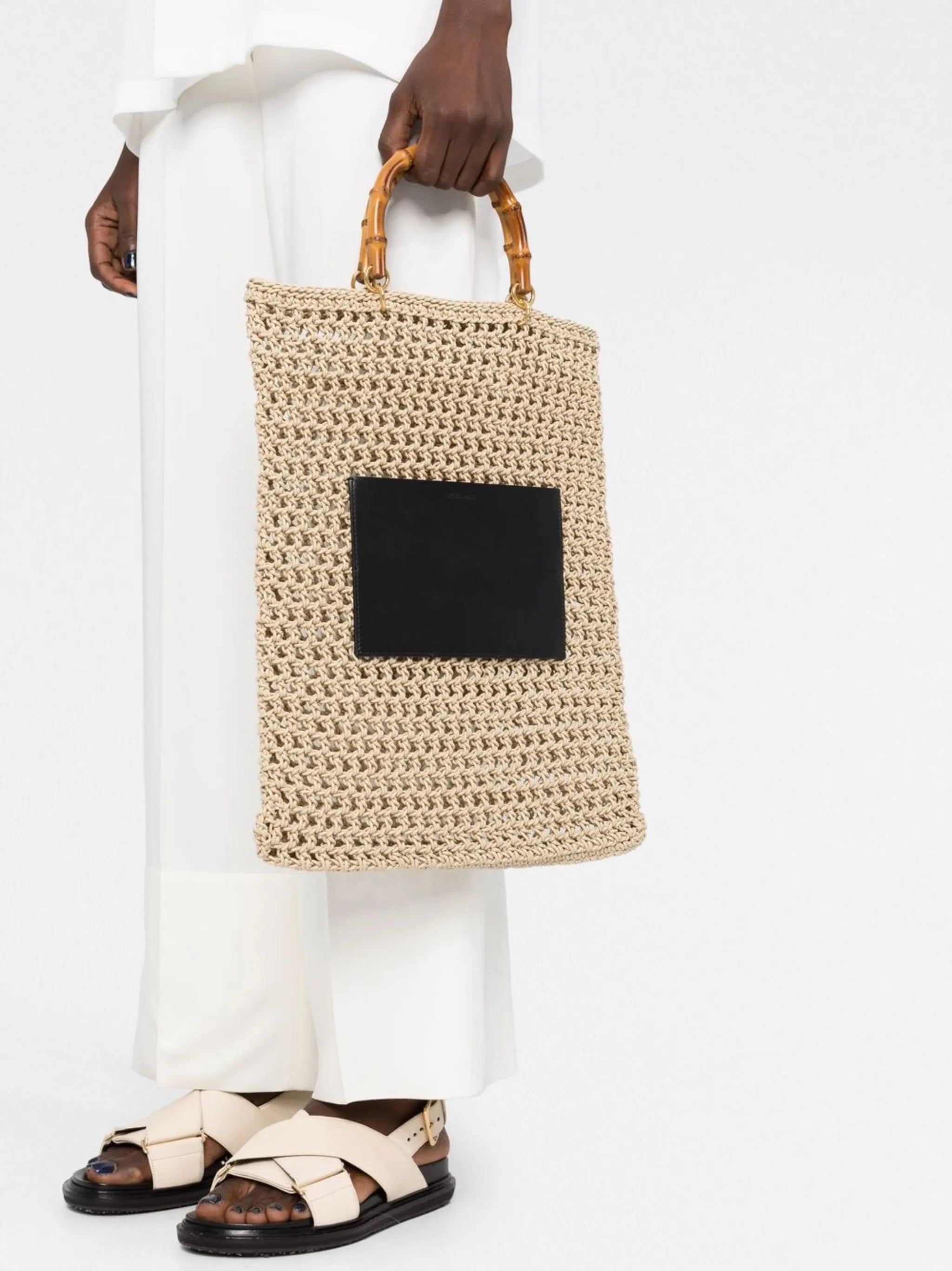 woven bamboo-handle tote bag