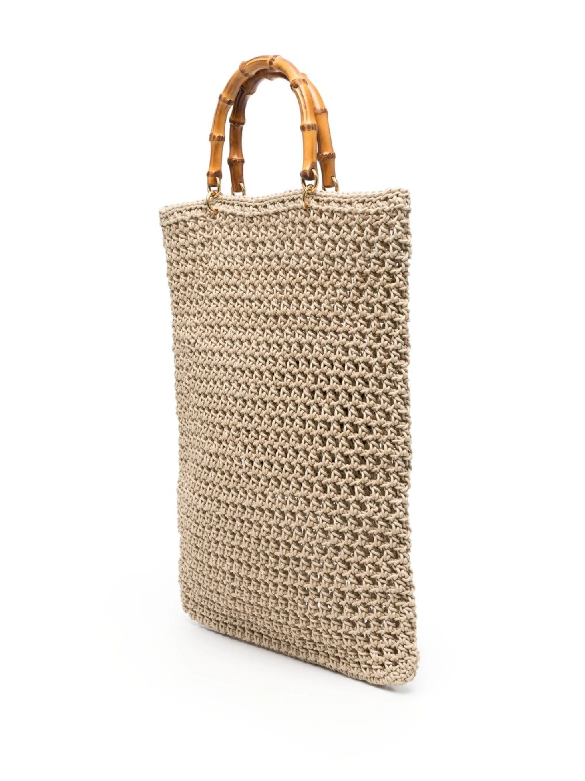 woven bamboo-handle tote bag