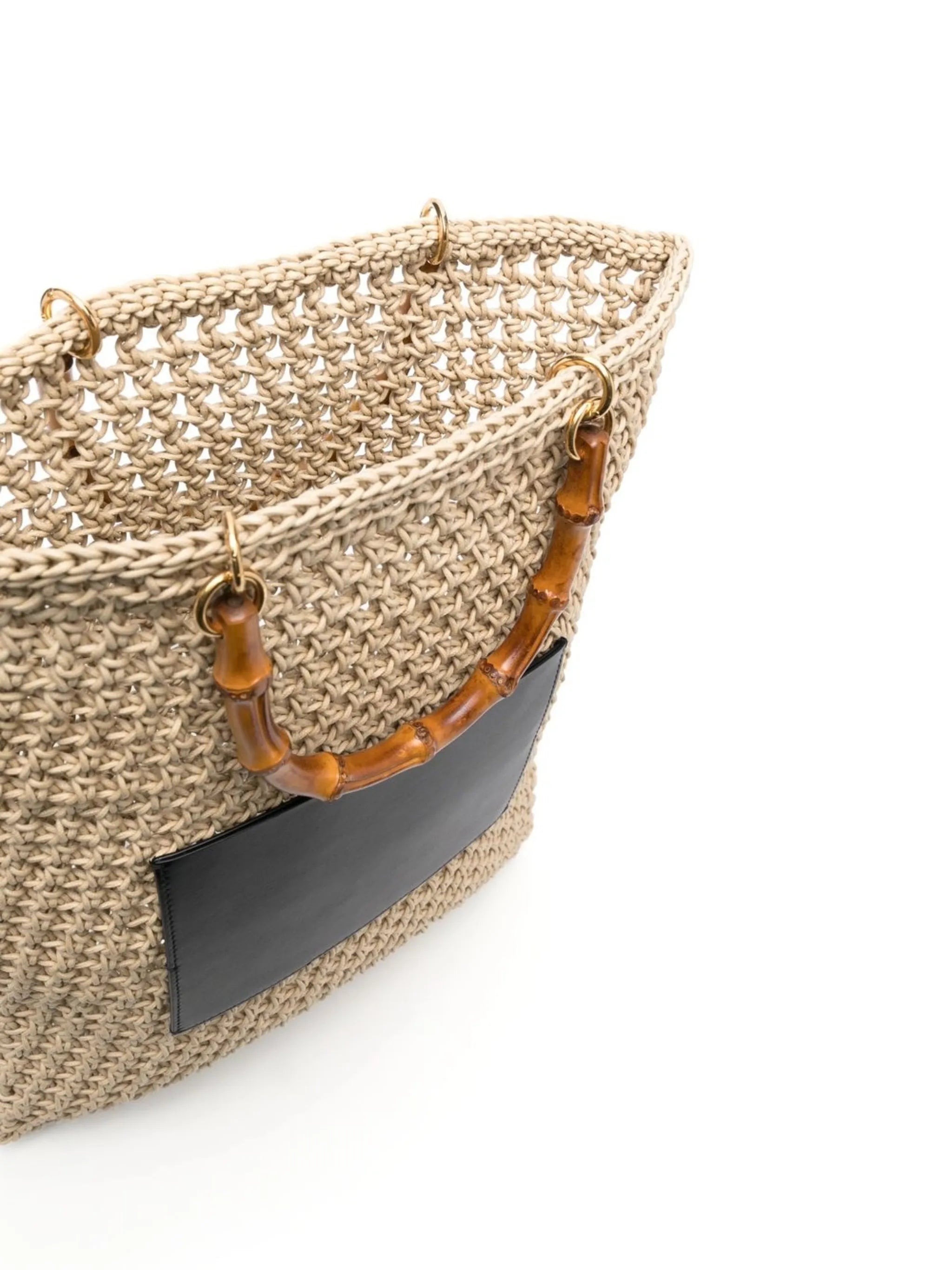 woven bamboo-handle tote bag