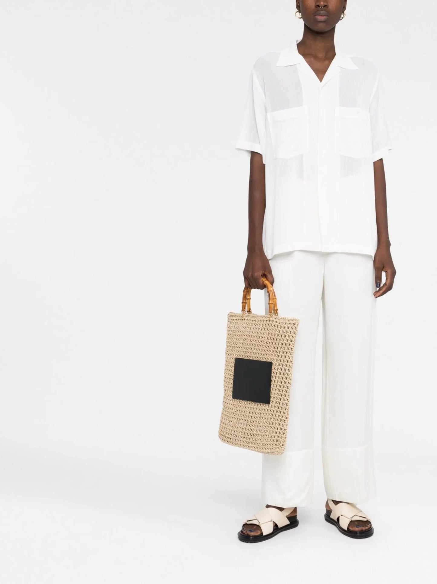 woven bamboo-handle tote bag