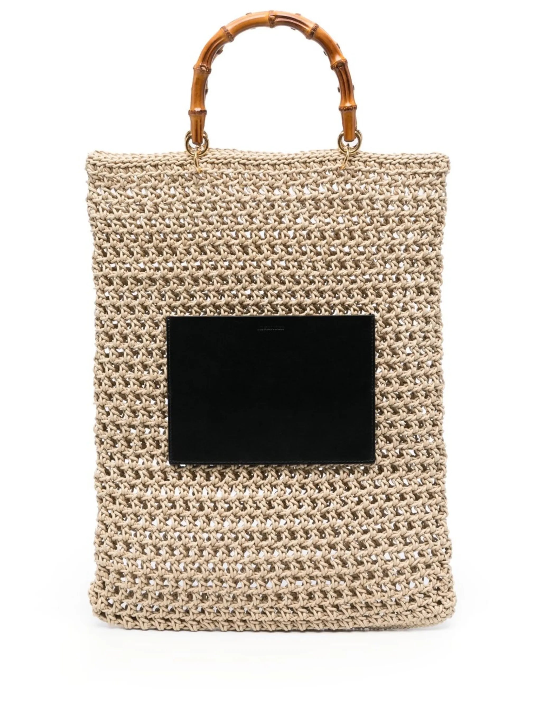 woven bamboo-handle tote bag