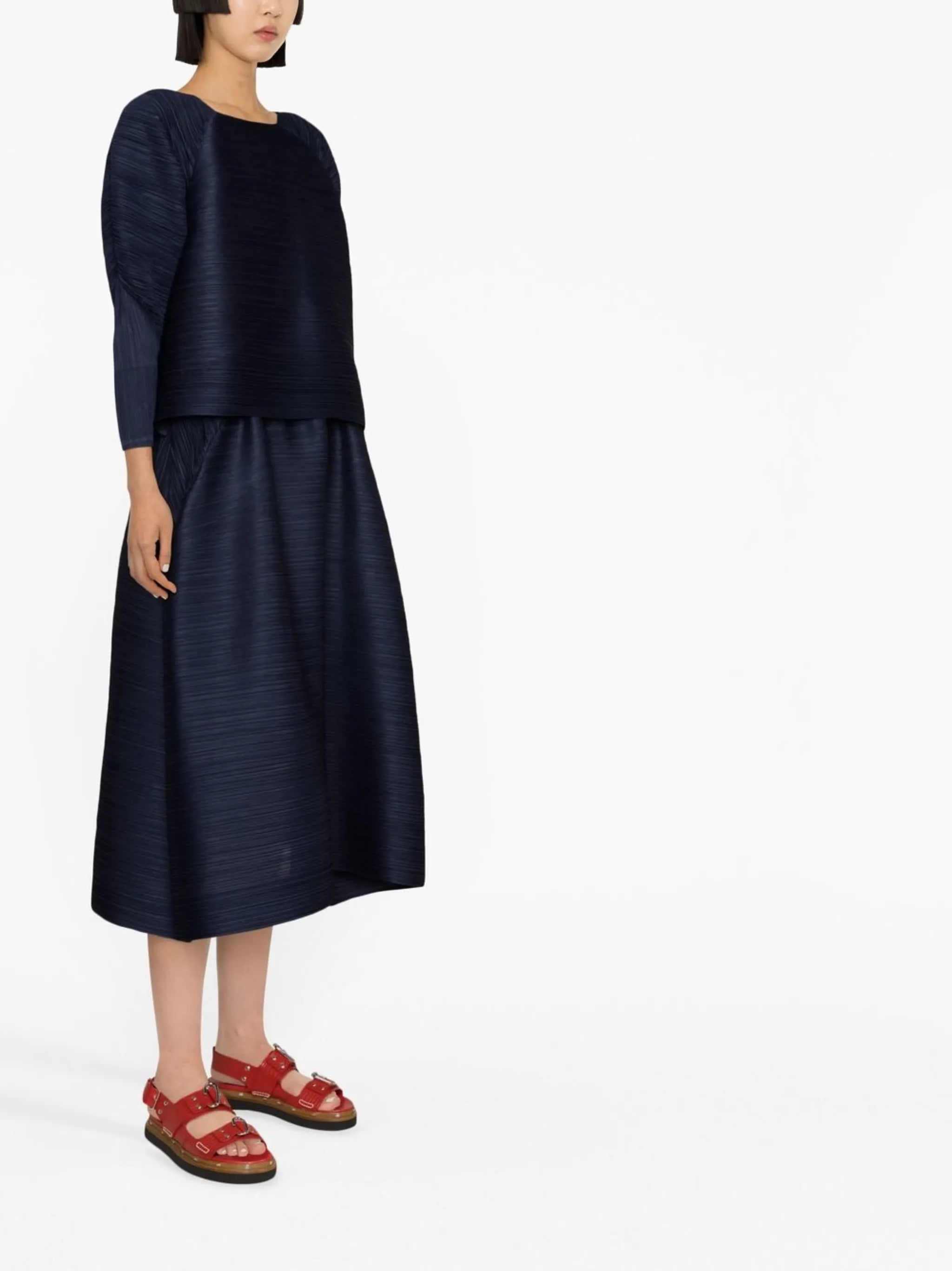 plissé-panel midi skirt
