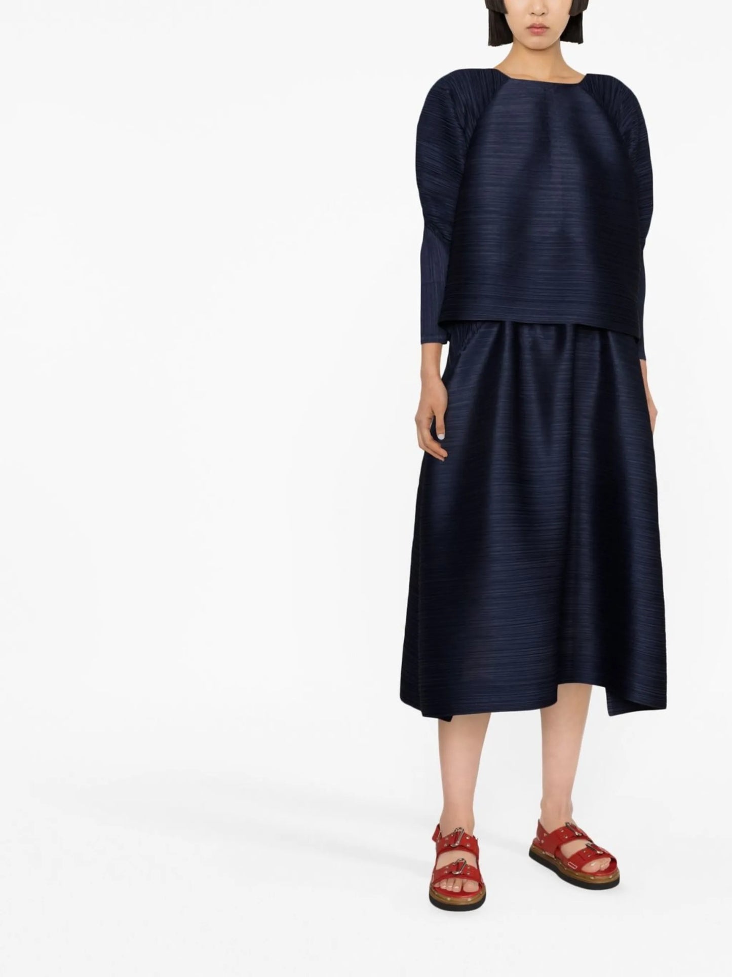 plissé-panel midi skirt
