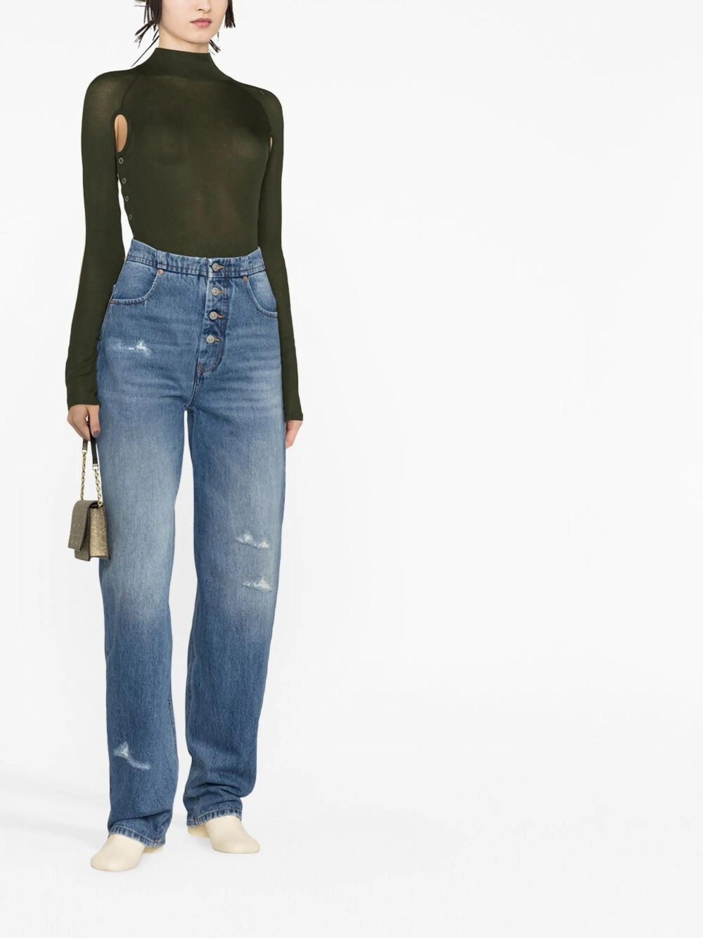 distressed straight-leg jeans