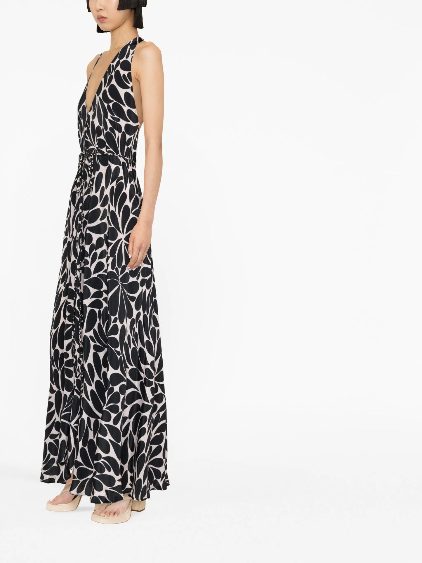 abstract-print backless maxi dress