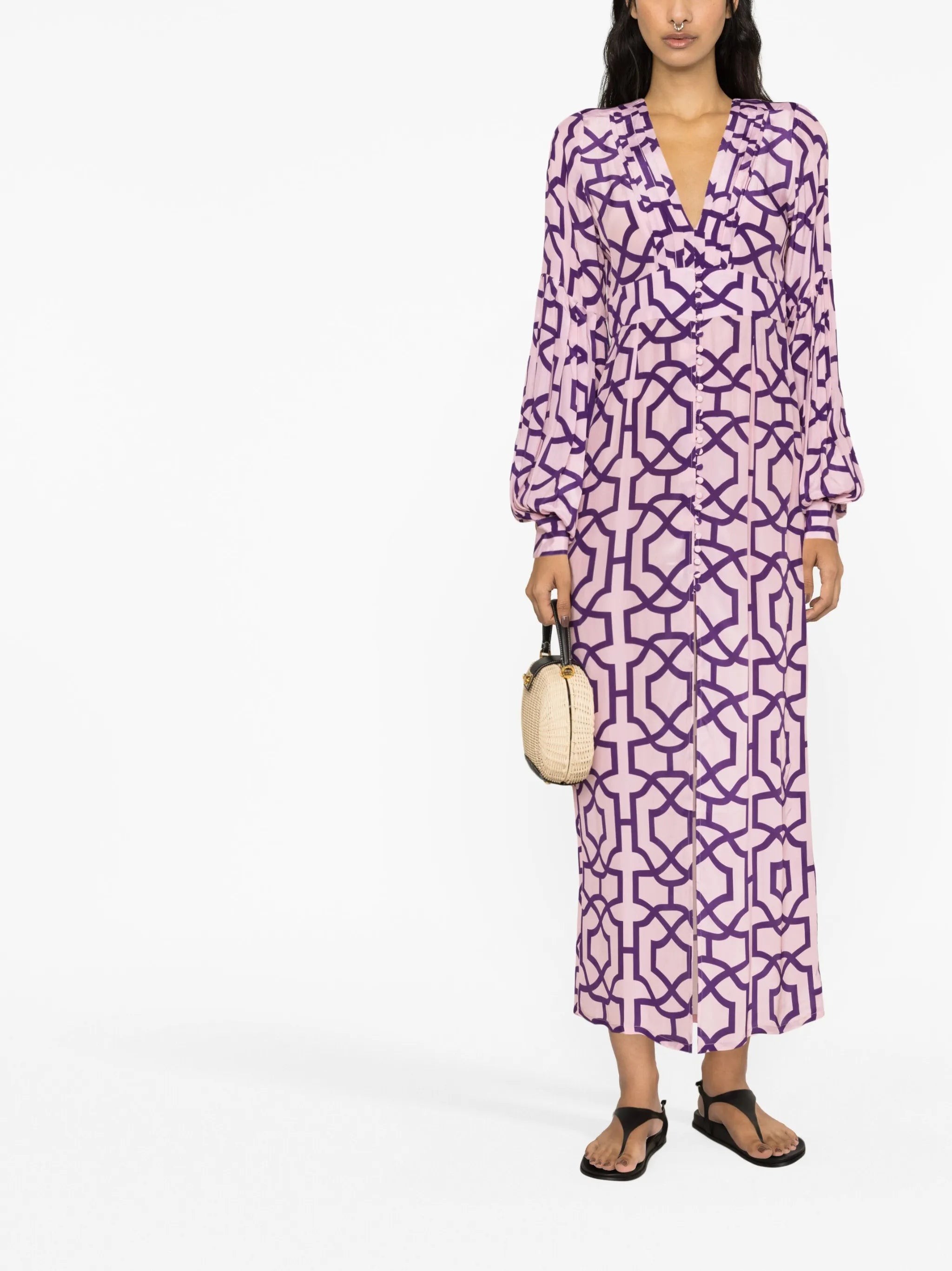 long-sleeve graphic-print dress