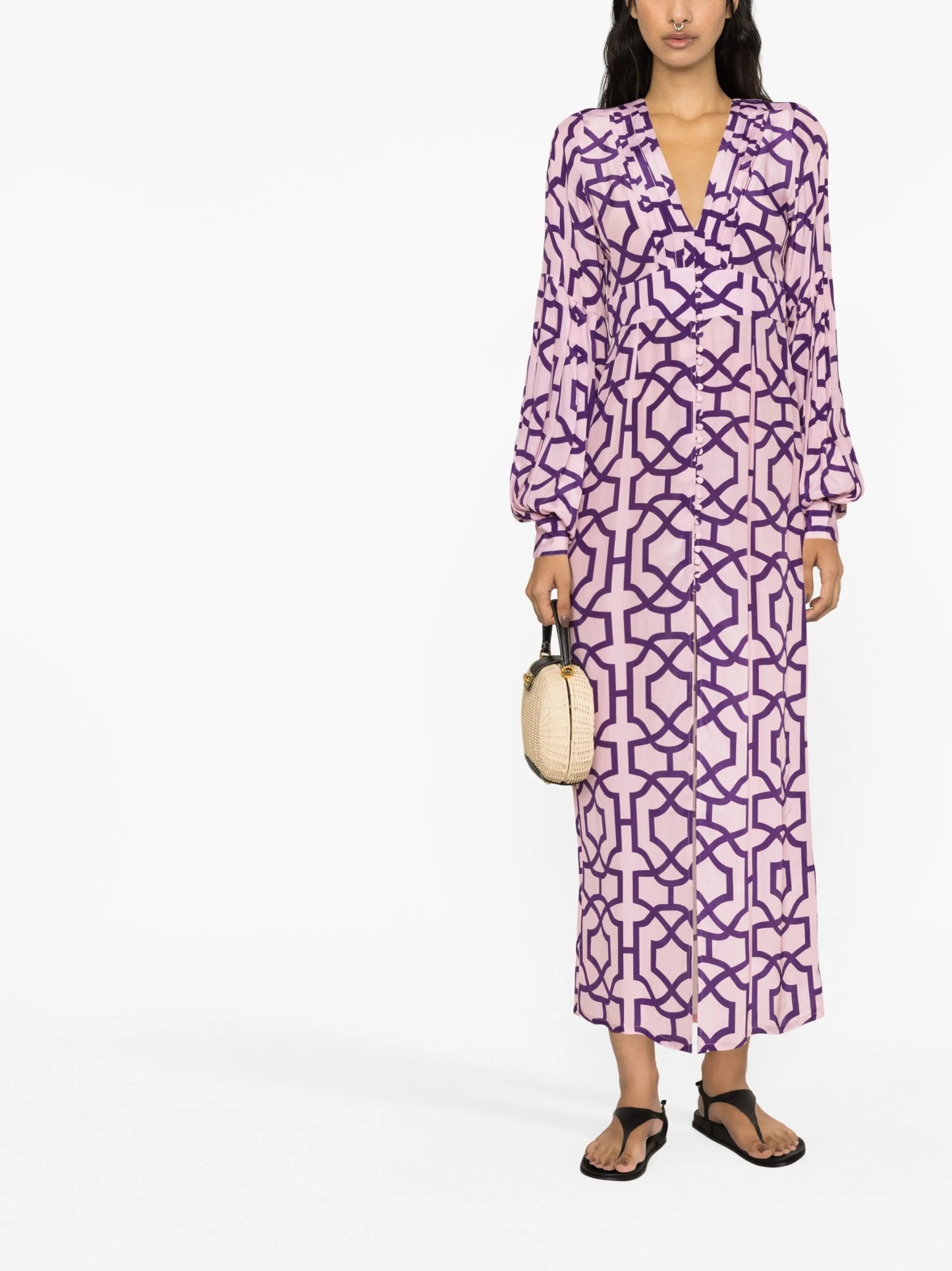 long-sleeve graphic-print dress