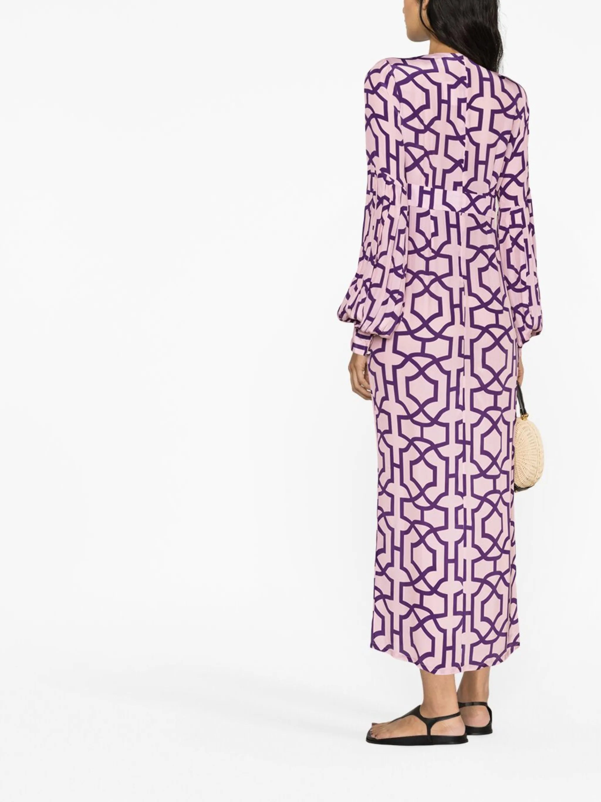 long-sleeve graphic-print dress