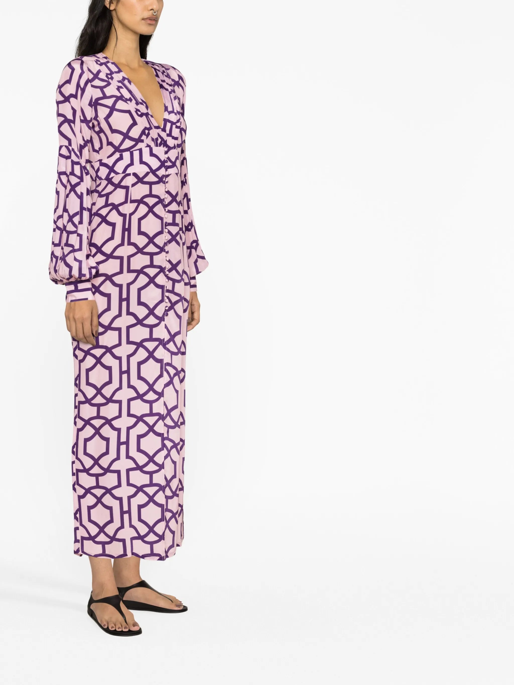 long-sleeve graphic-print dress