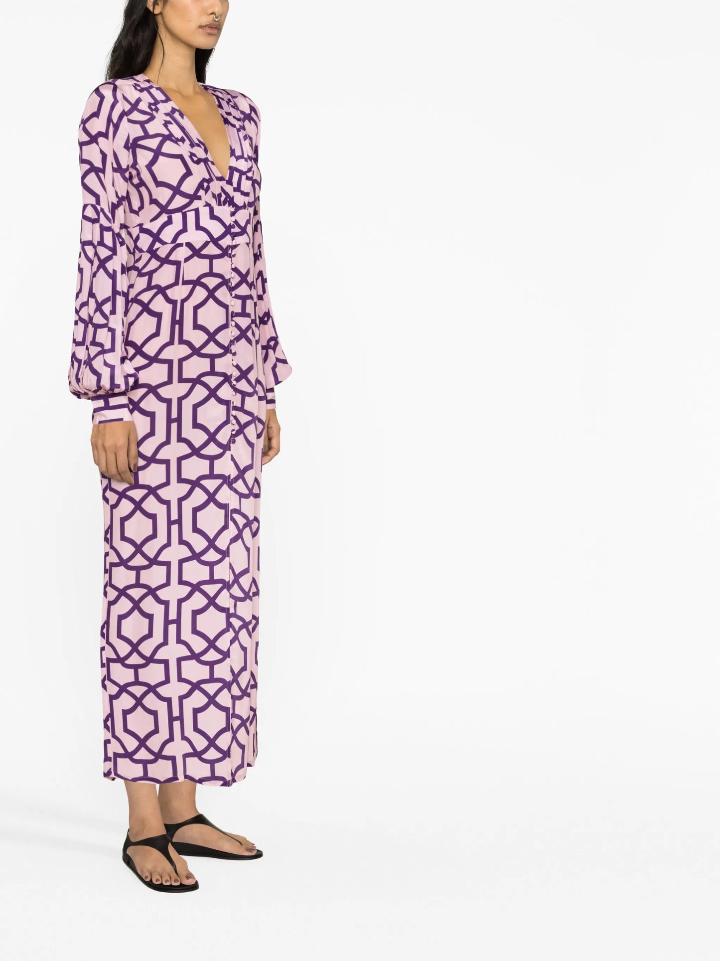 long-sleeve graphic-print dress