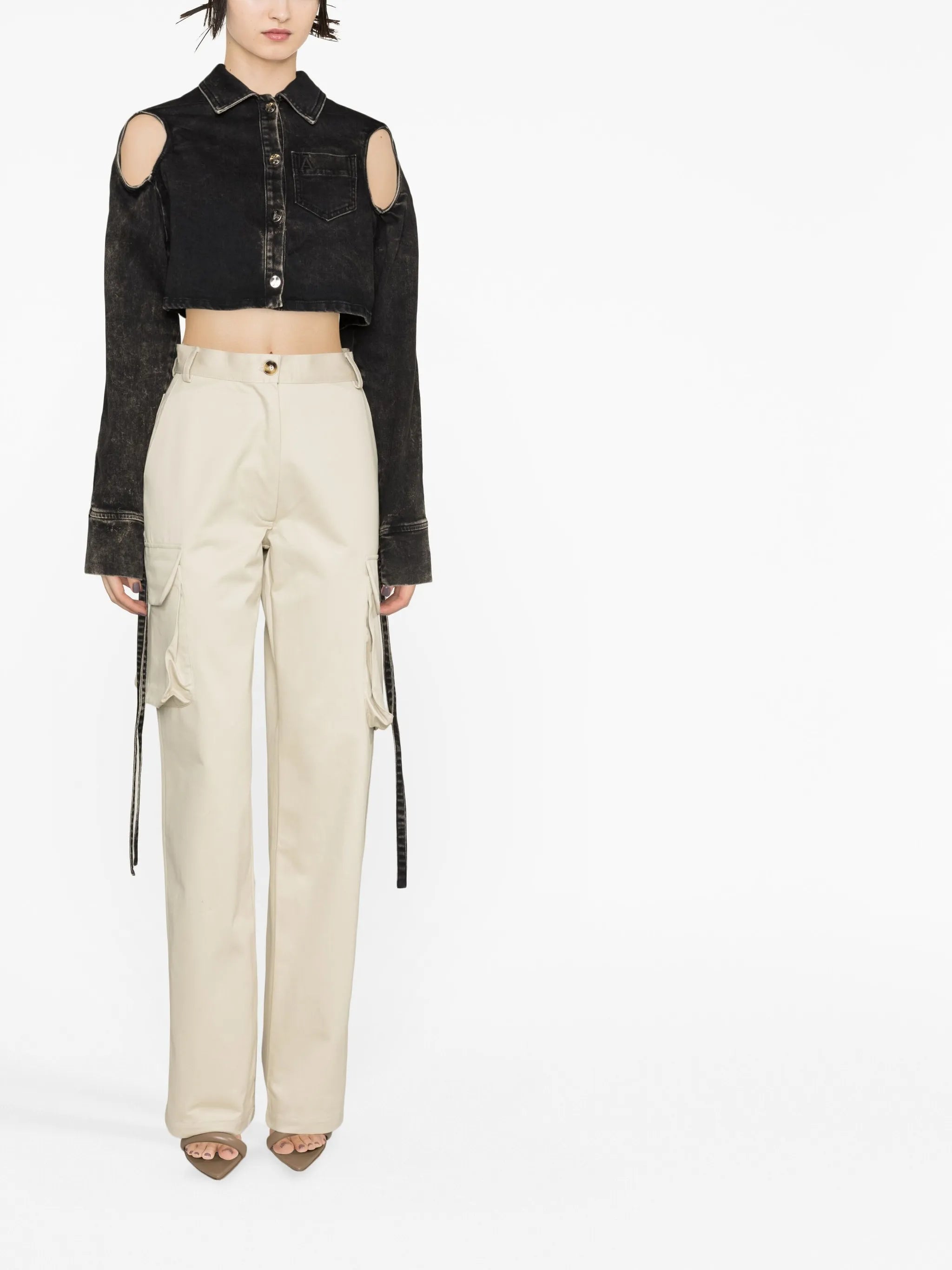 cut-out cropped denim jacket