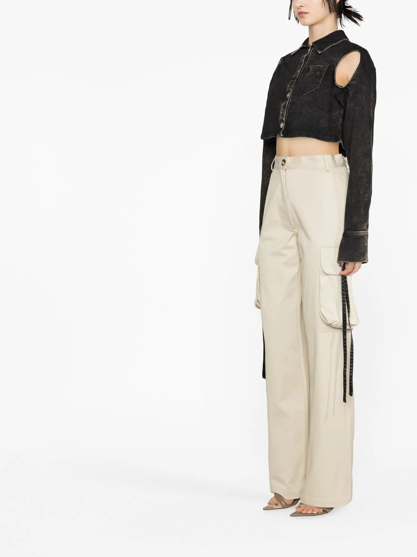 cut-out cropped denim jacket