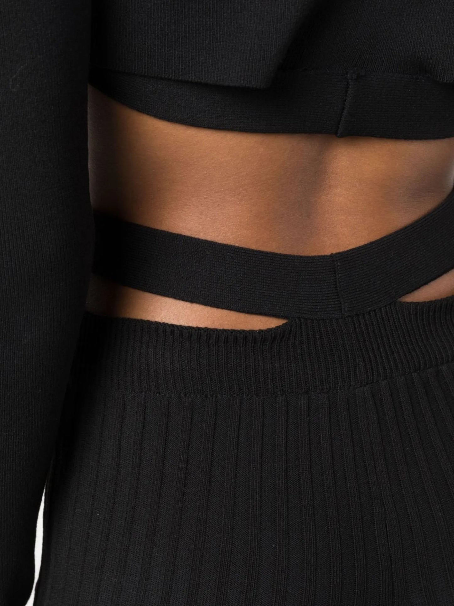 cut-out ribbed-knit flared trousers
